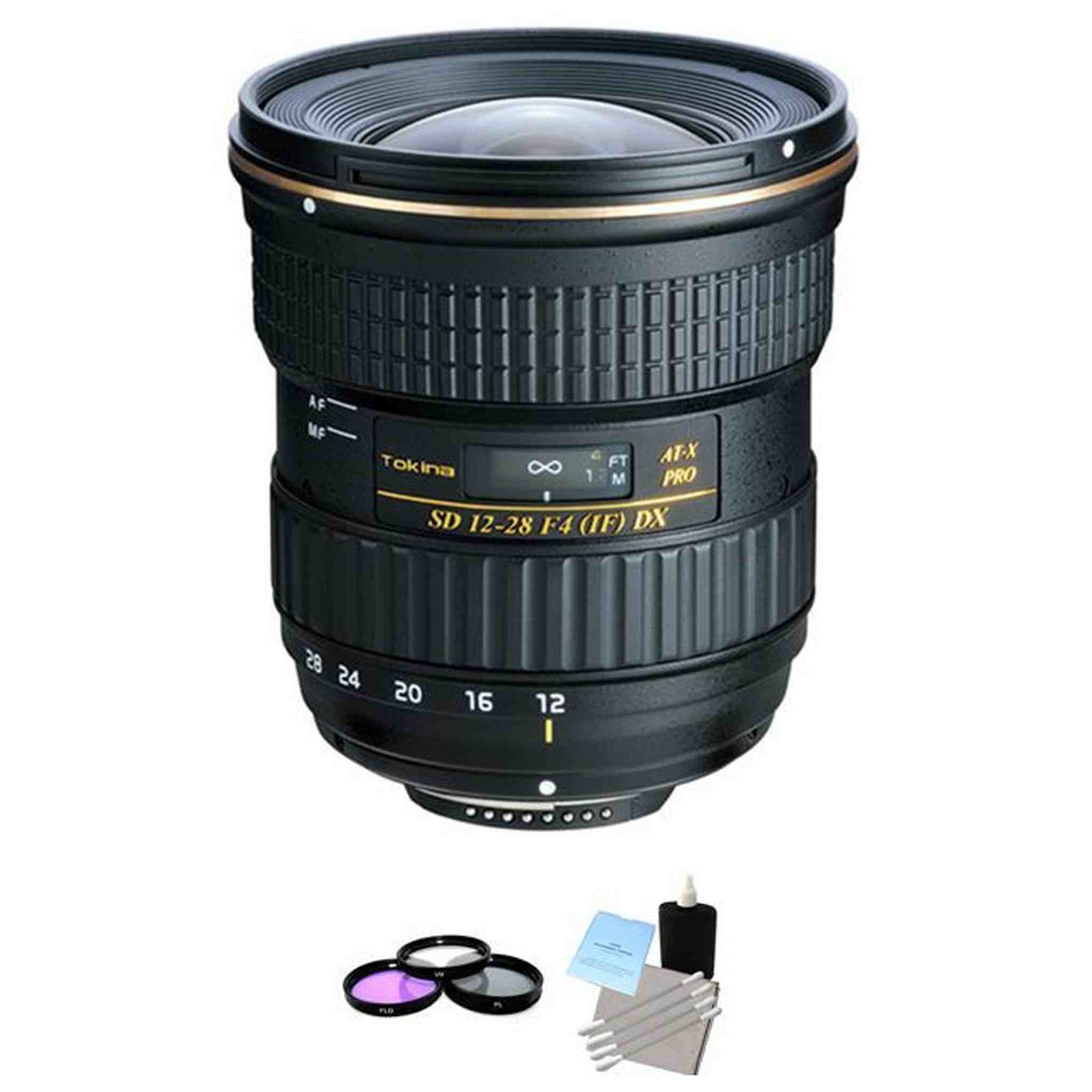 Tokina AT-X PRO 12-28mm F/4.0 AF DX Lens For Canon + UV kIT & Cleaning Kit Bundle