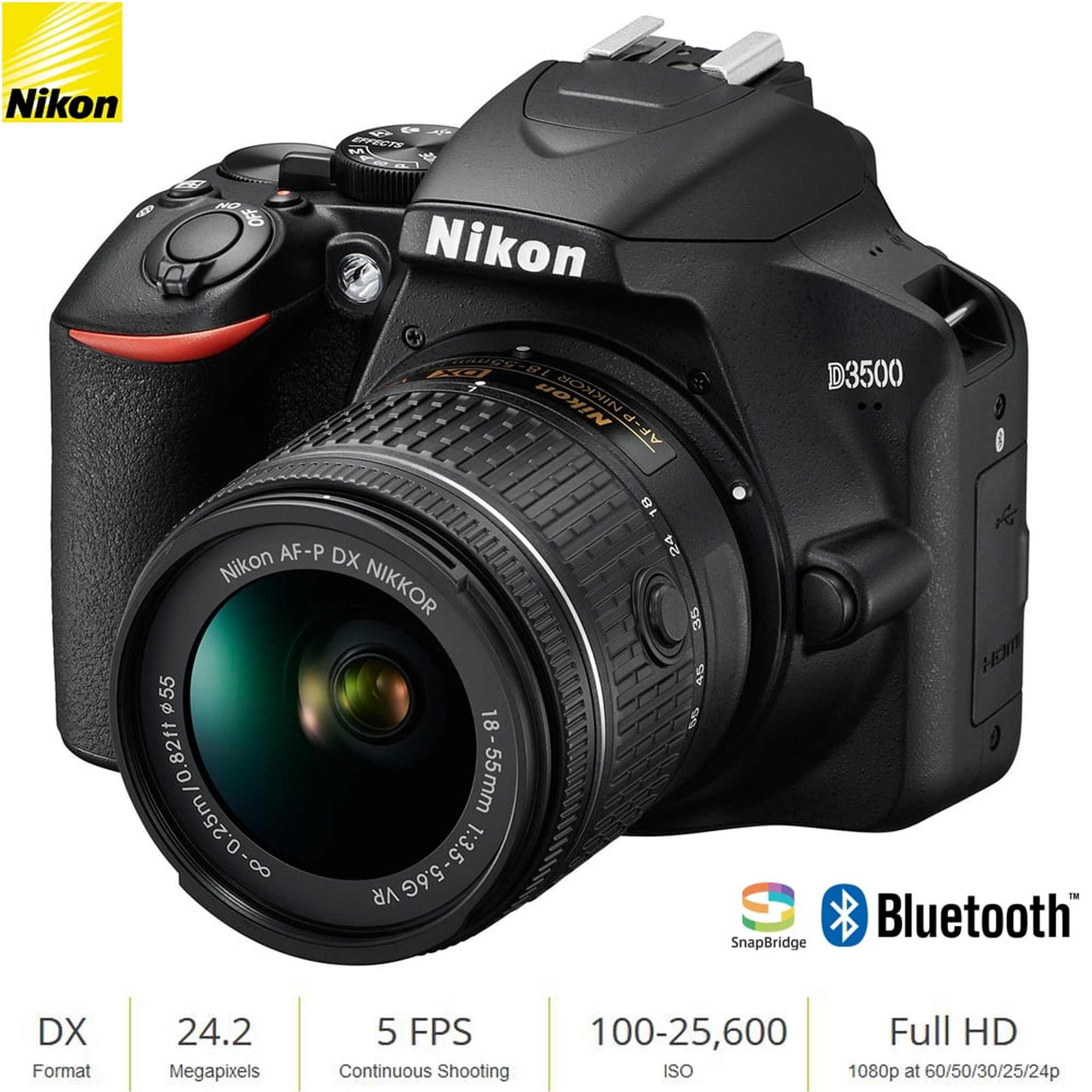 Nikon D3500 W/ AF-P DX NIKKOR 18-55mm f/3.5-5.6G VR Black - Reconditioned Nikon