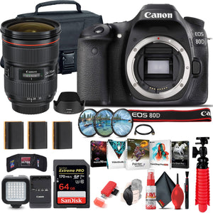 Canon EOS 80D DSLR Camera Body Only 1263C004 + Canon EF 24-70mm Lens + 64GB Ultimate Bundle