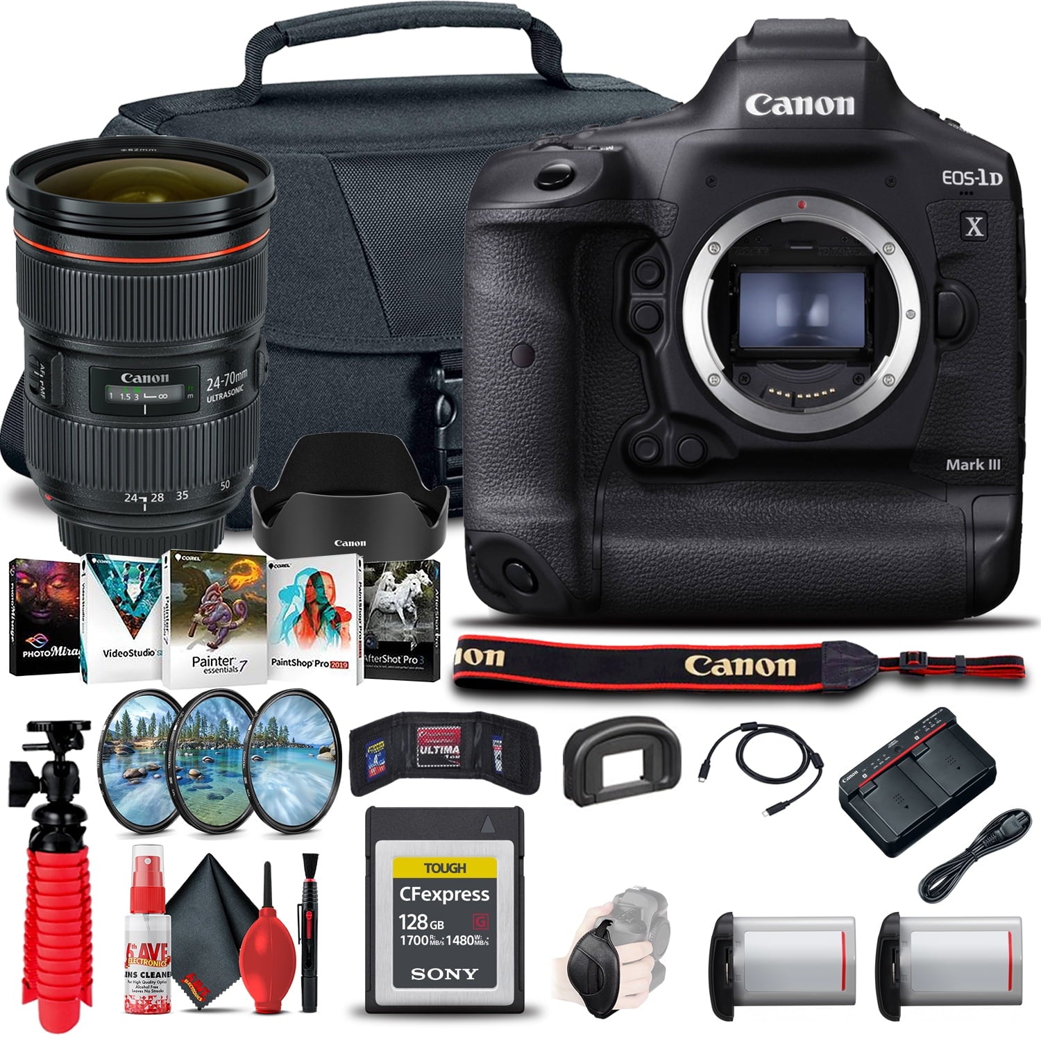 Canon EOS-1D X Mark III DSLR Camera 3829C002 + Canon EF 24-70mm + Filters