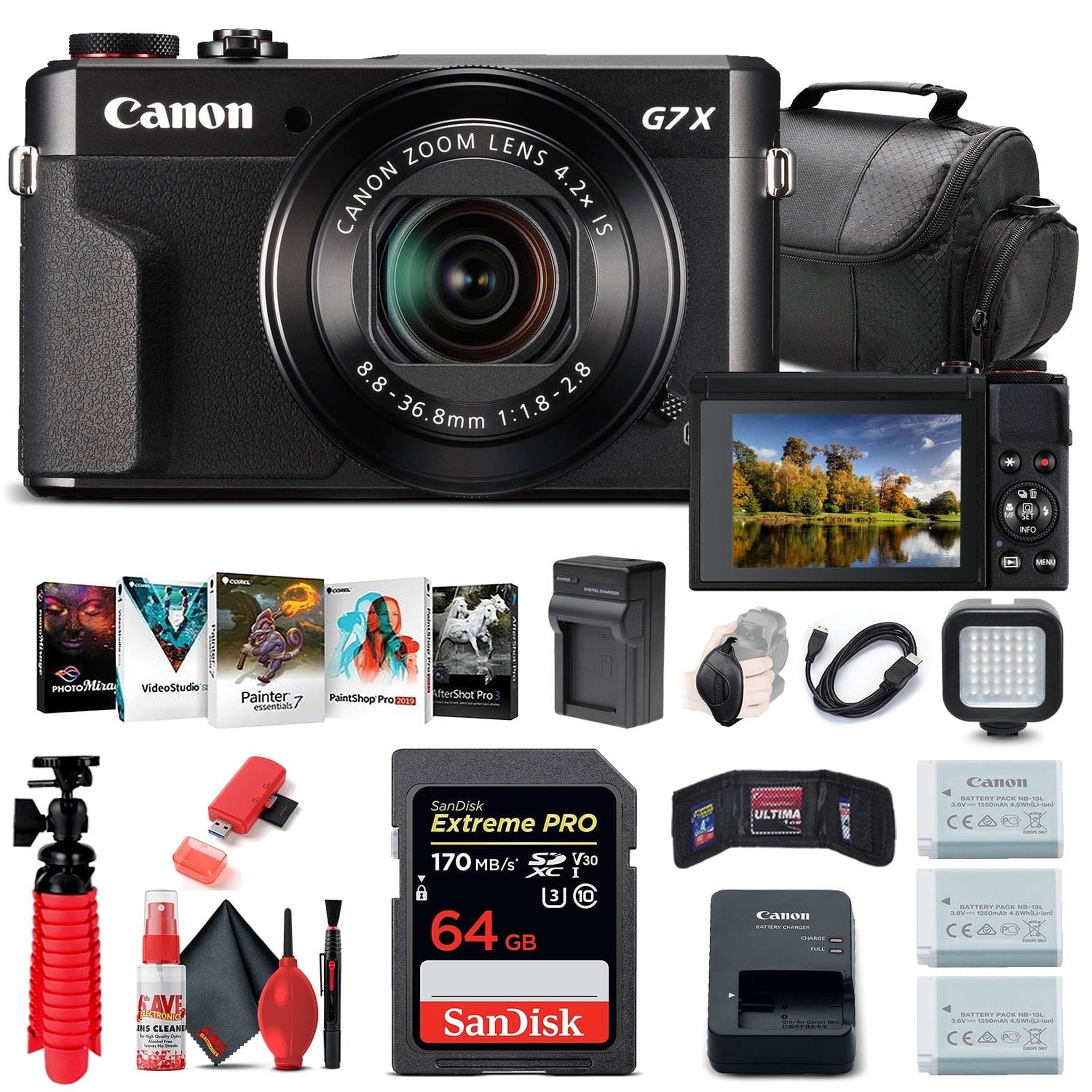 Canon PowerShot G7 X Mark II Digital Camera 1066C001 + 64GB Card + Extra Battery Bundle