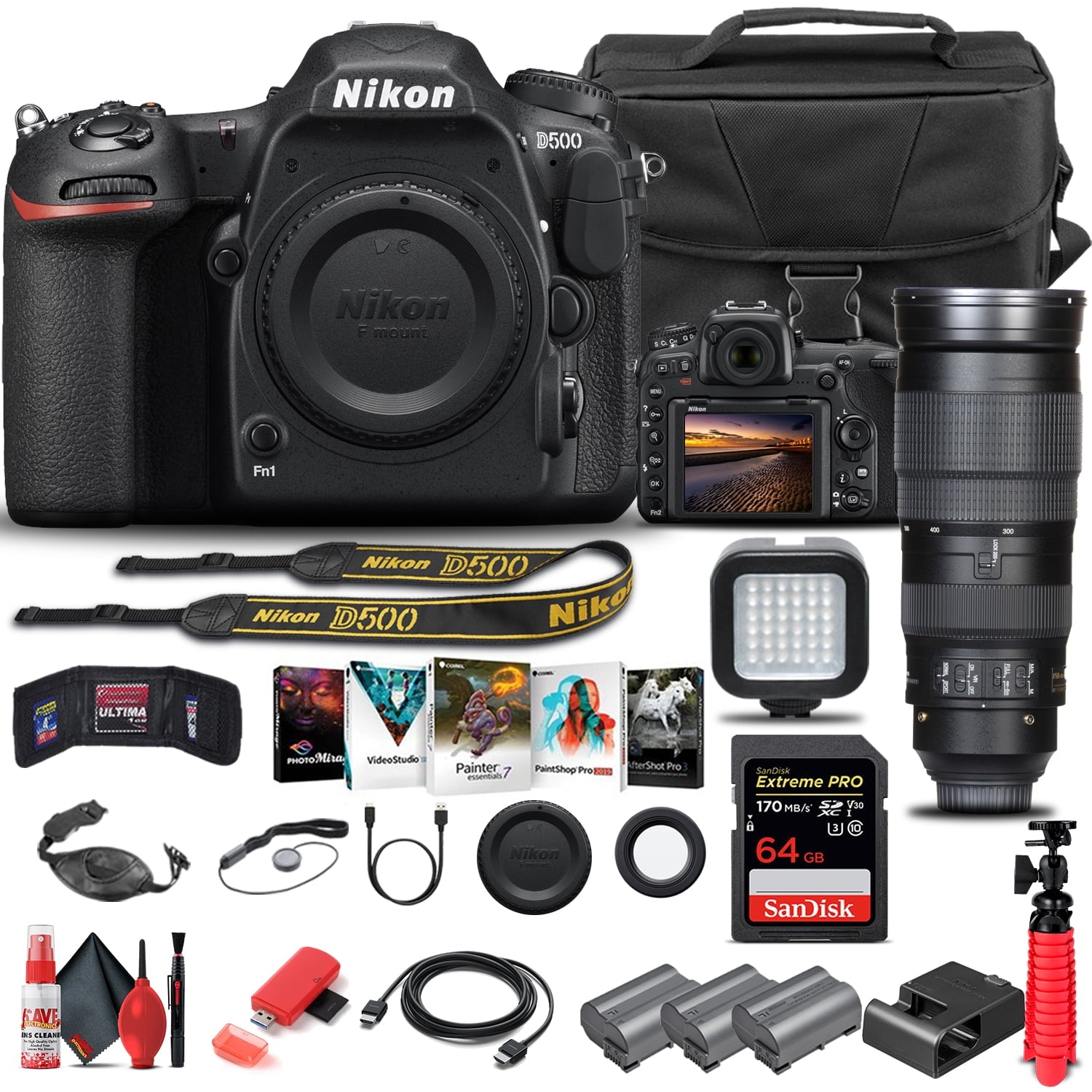 Nikon D500 DSLR Camera Body Only 1559 W/ Nikon 200-500mm Lens - Advanced Bundle
