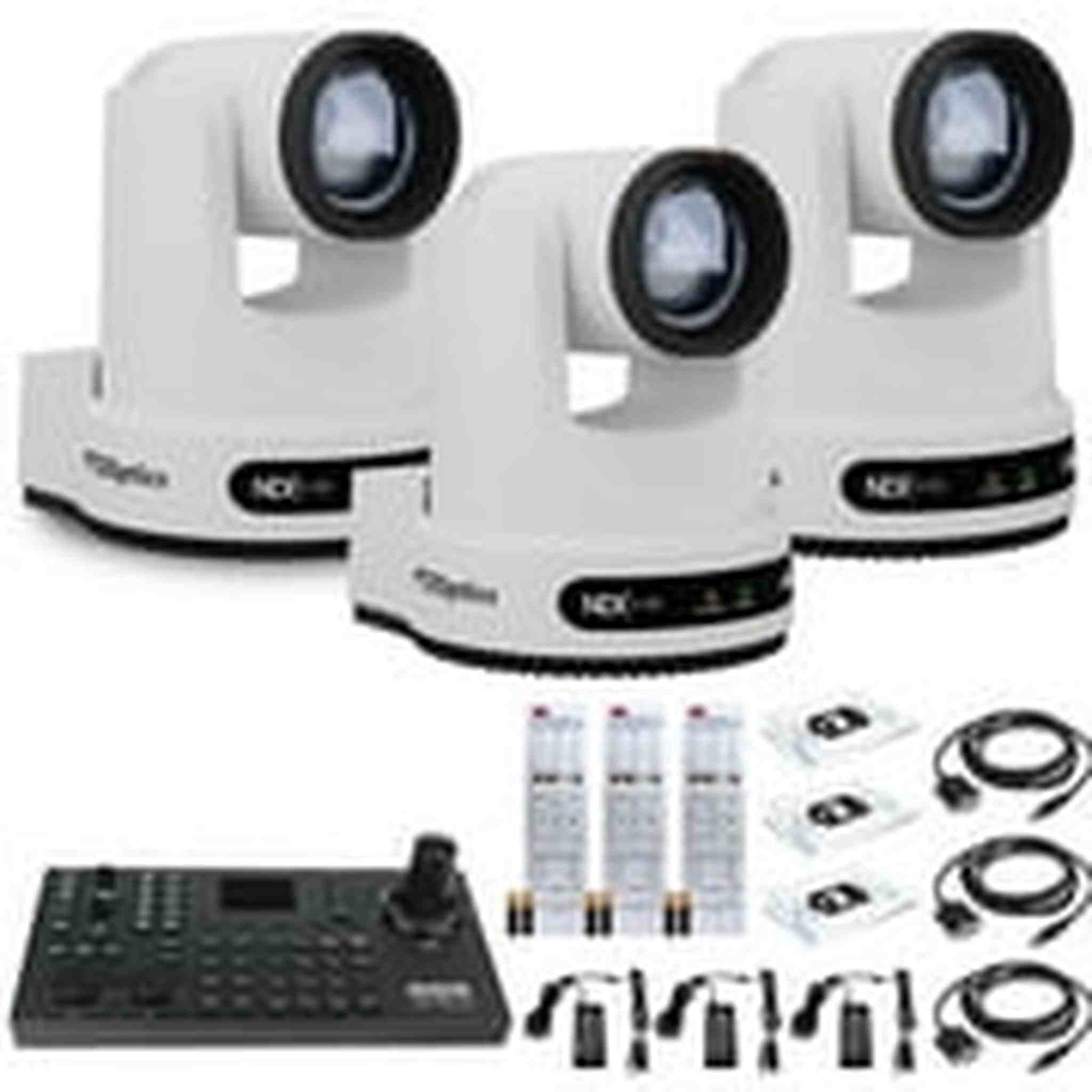 3 x PTZOptics Move 4K PTZ Camera with 20x Zoom White PT20X-4K-WH-G3 + SuperJoy PTZ Controller