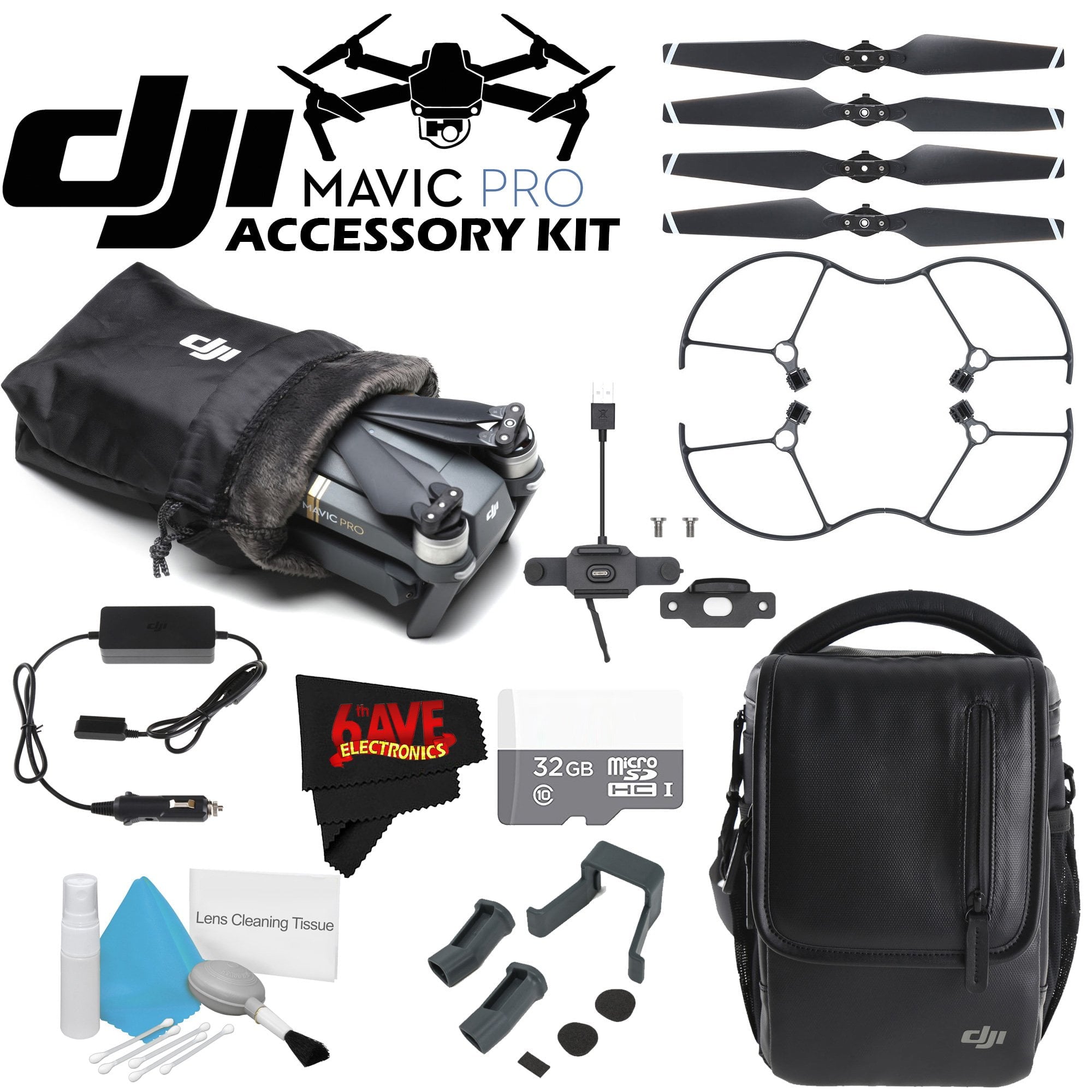 DJI Shoulder Bag for Mavic Pro + DJI Car Charger for Mavic Pro + Landing Gear Kit - Leg Extensions for DJI Mavic Bundle