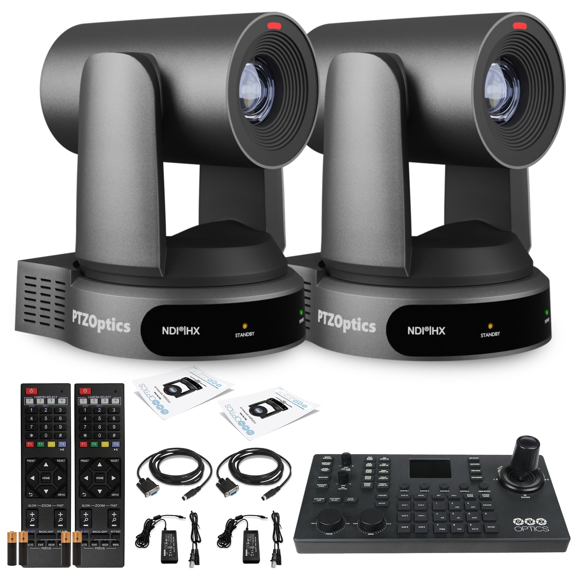 2 x PTZOptics Move 4K PTZ Camera with 30x Zoom Gray PT30X-4K-GY-G3 + SuperJoy PTZ Controller