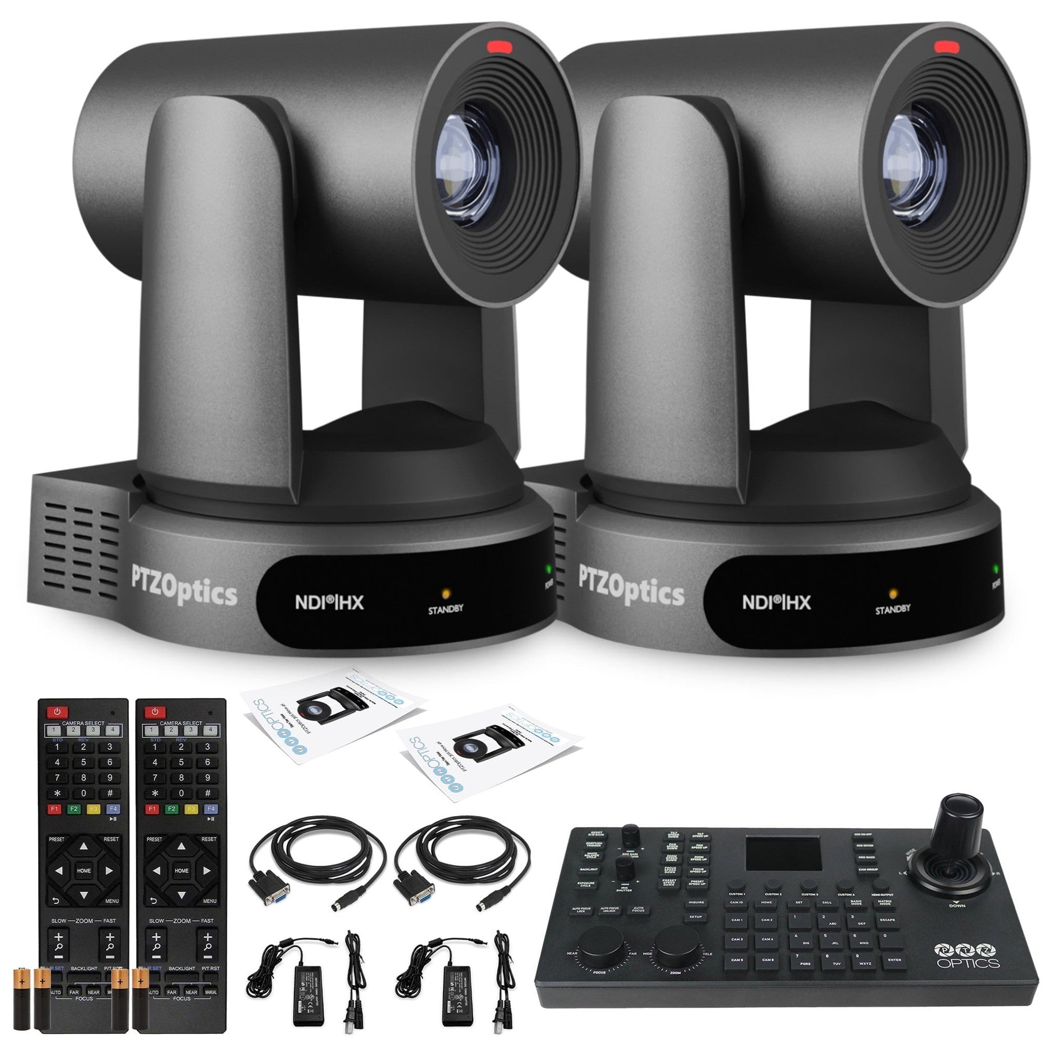 2 x PTZOptics Move 4K PTZ Camera with 30x Zoom Gray PT30X-4K-GY-G3 + SuperJoy PTZ Controller