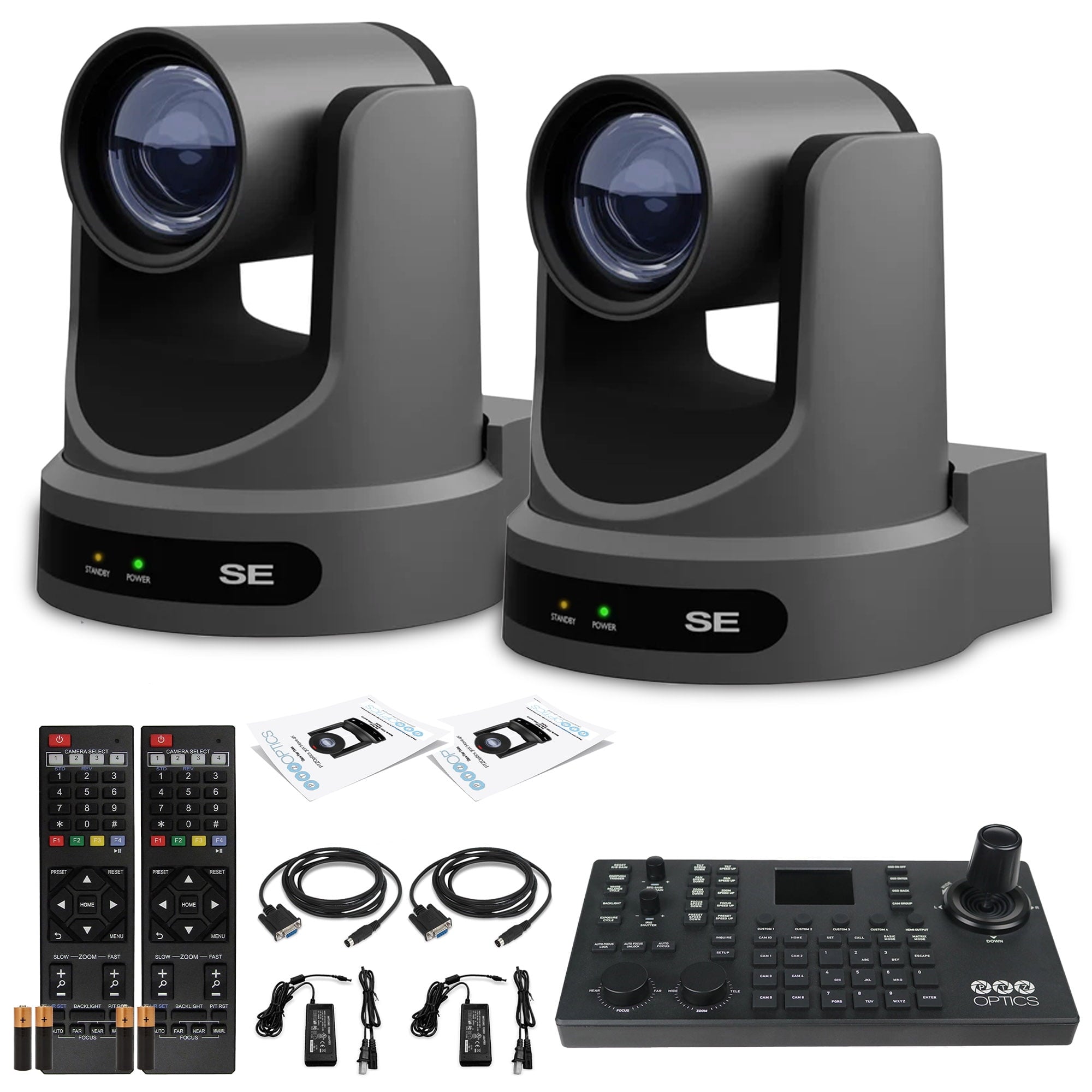 2 x PTZOptics Move SE PTZ Camera with 30x Optical Zoom PT30X-SE-GY-G3 + SuperJoy PTZ Camera Controller