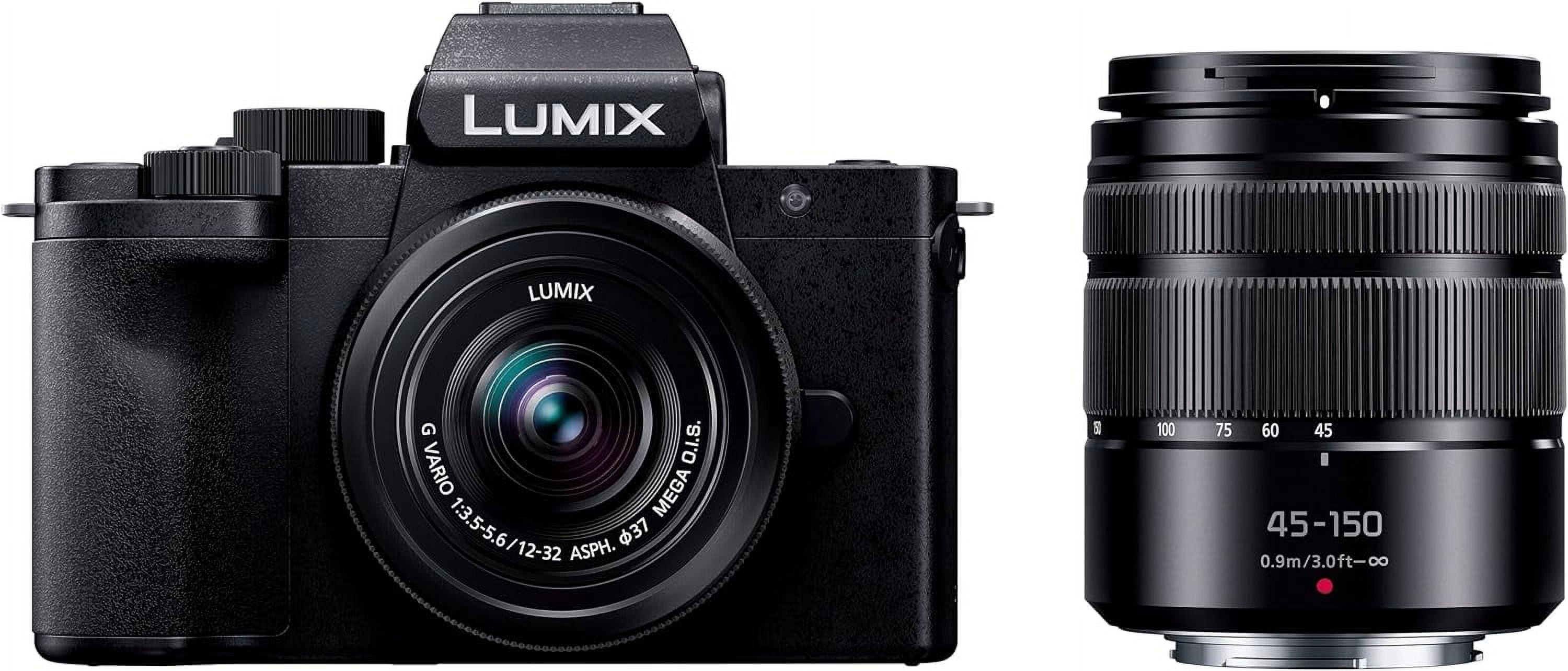Panasonic LUMIX G100 4k Mirrorless Camera for Photo and Video, Built-in Microphone with Tracking, Micro Four Thirds Interchangeable Lens System, 12-32mm + 40-150mm Lenses , 5-Axis Hybrid I.S., DC-G100DW/W Black