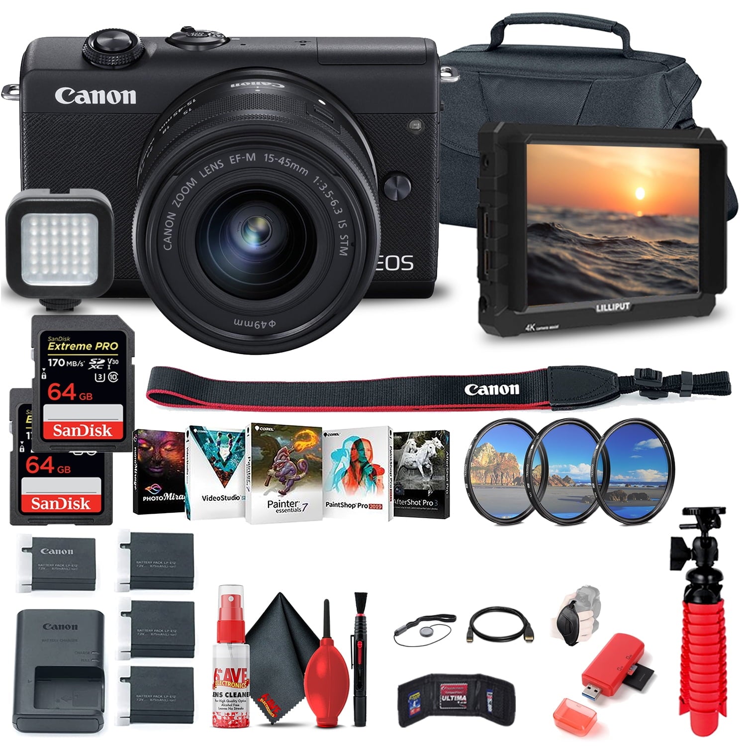 Canon EOS M200 Mirrorless Digital Camera with 15-45mm Lens (3699C009) Storage Bundle