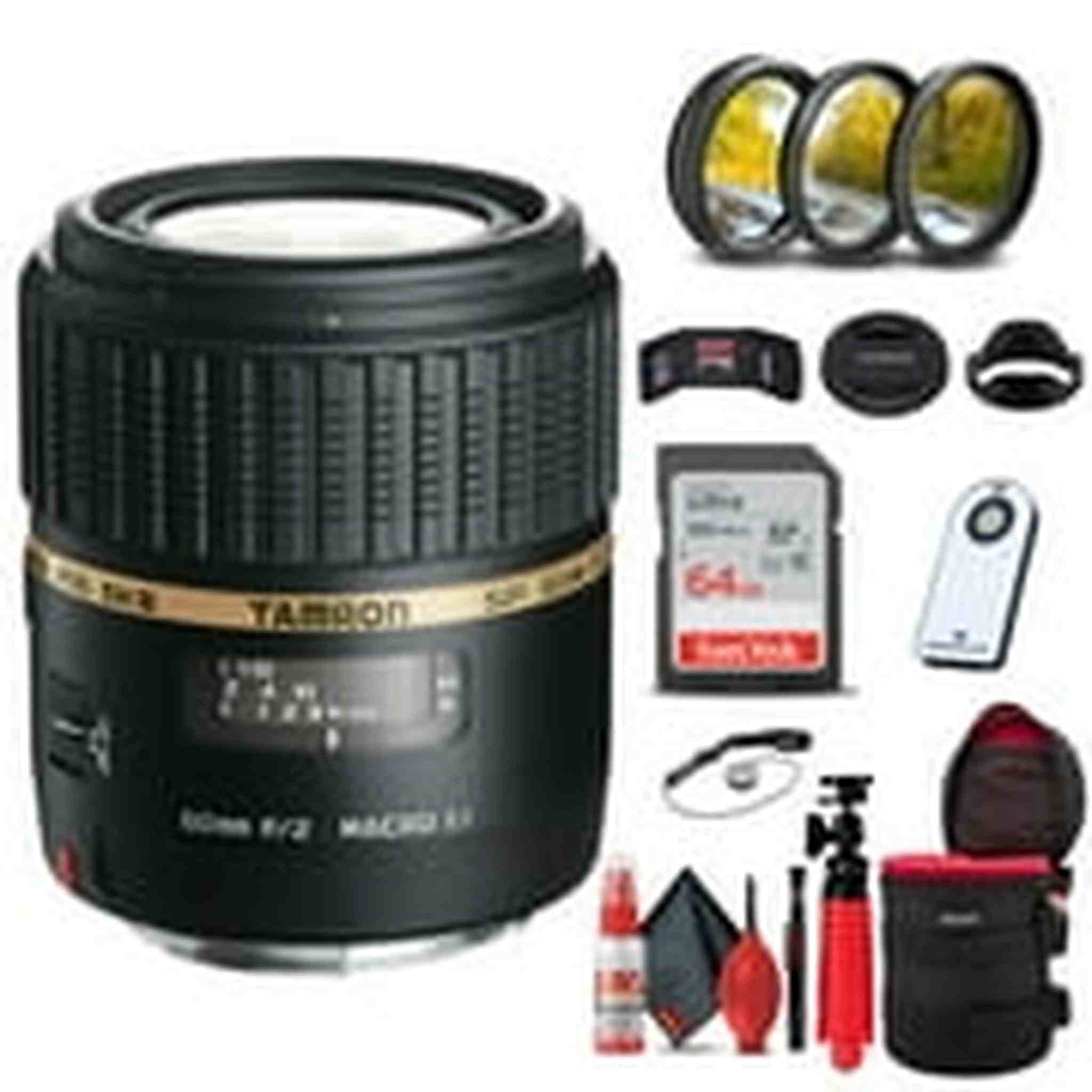 Tamron SP 60mm f/2 Di II 1:1 Macro Lens for Sony A + 64GB Accessory Bundle
