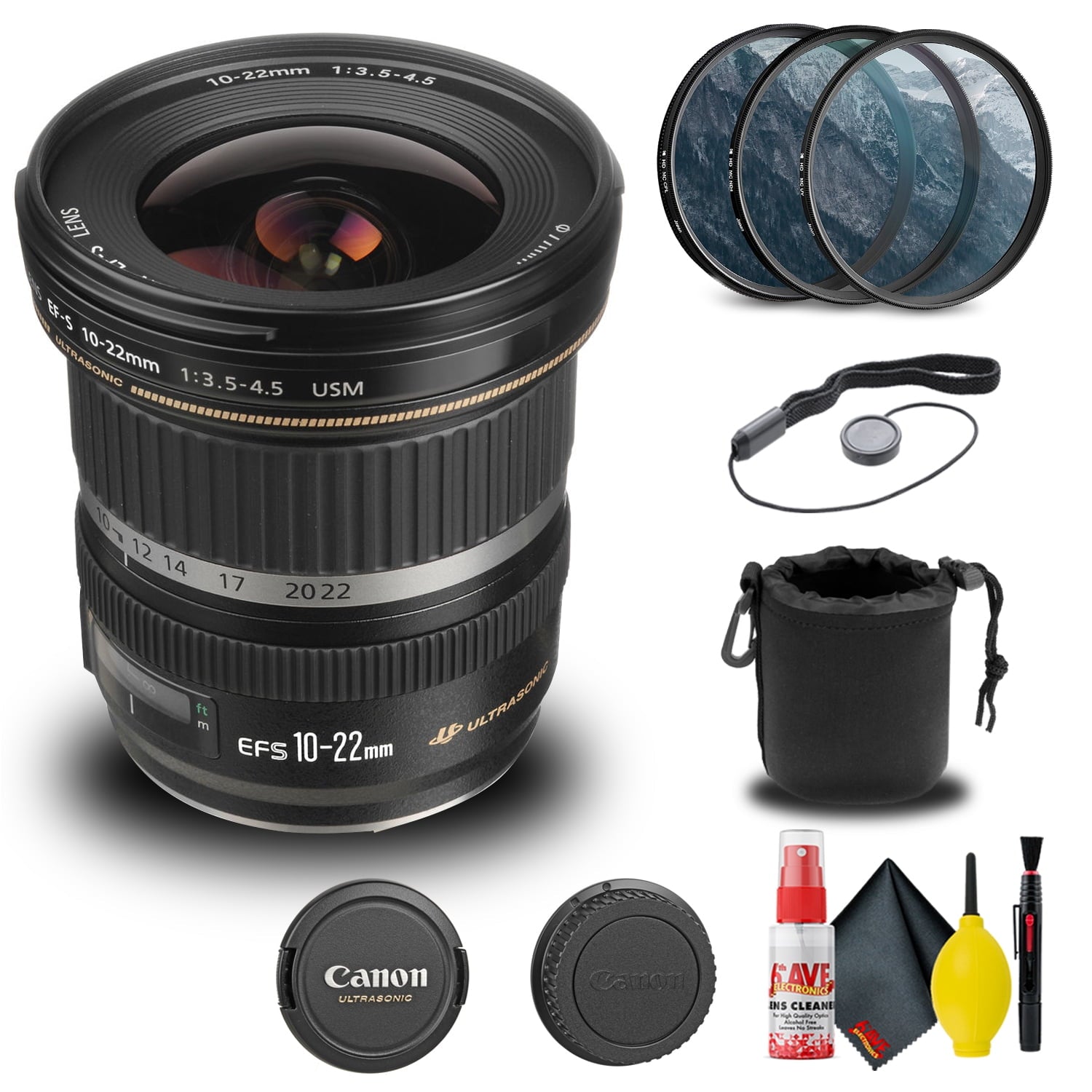 Canon EF-S 10-22mm f/3.5-4.5 USM Lens 9518A002 + Filter + Lens Pouch + More