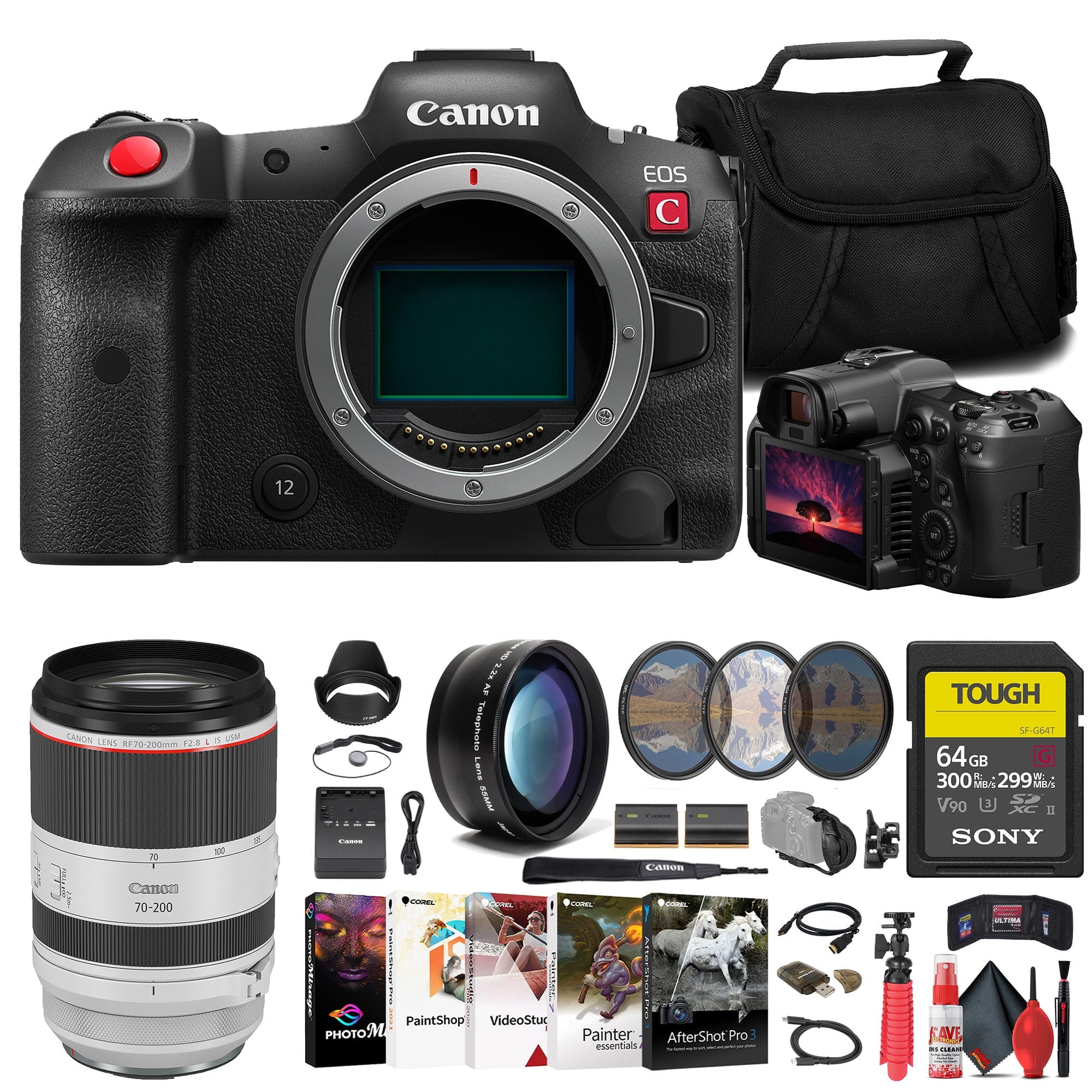 Canon EOS R5 C Mirrorless Cinema Camera + Canon 70-200mm Lens + 64GB Card + More