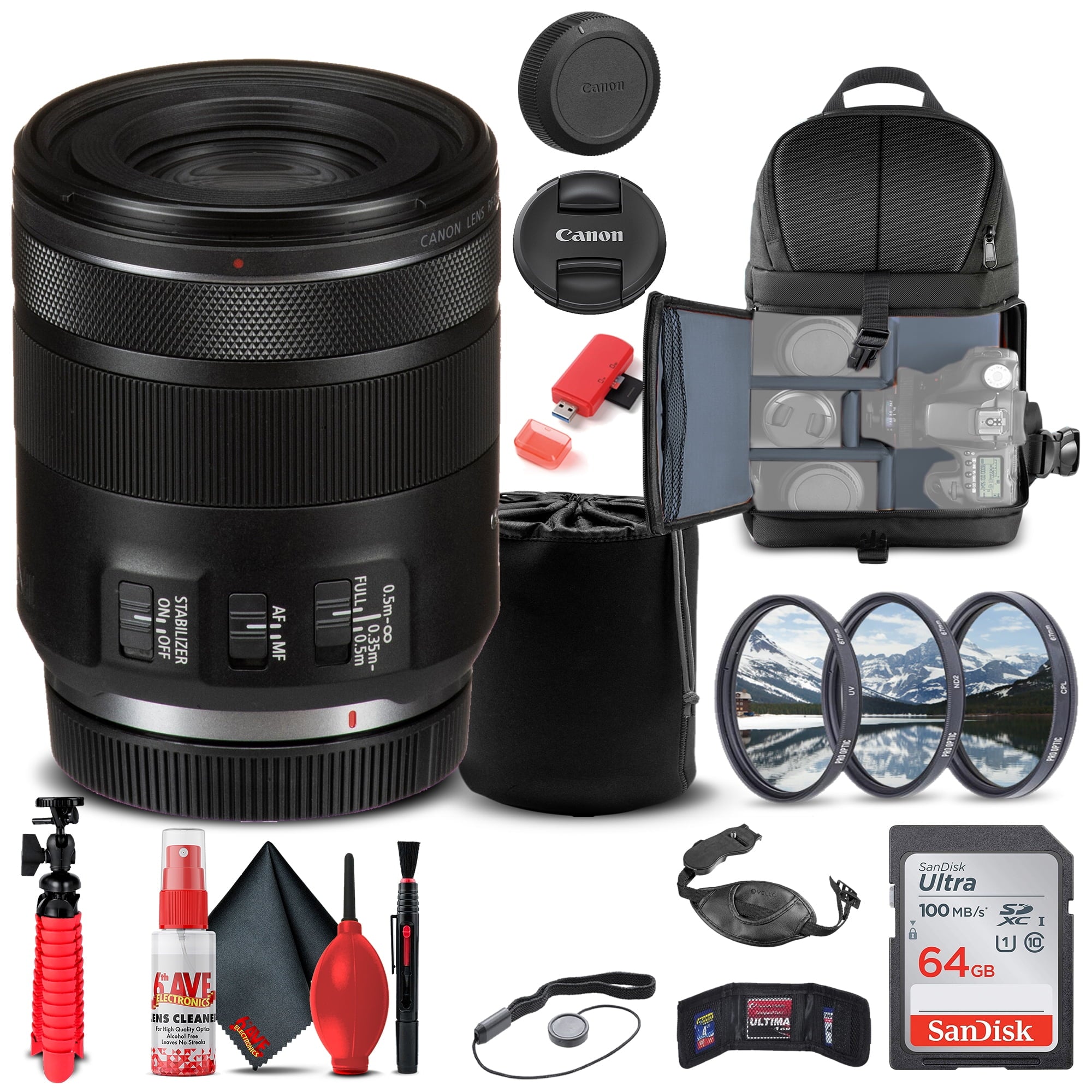 Canon RF 85mm f/2 Macro IS STM Lens (4234C002) + Filter Kit + BackPack + More