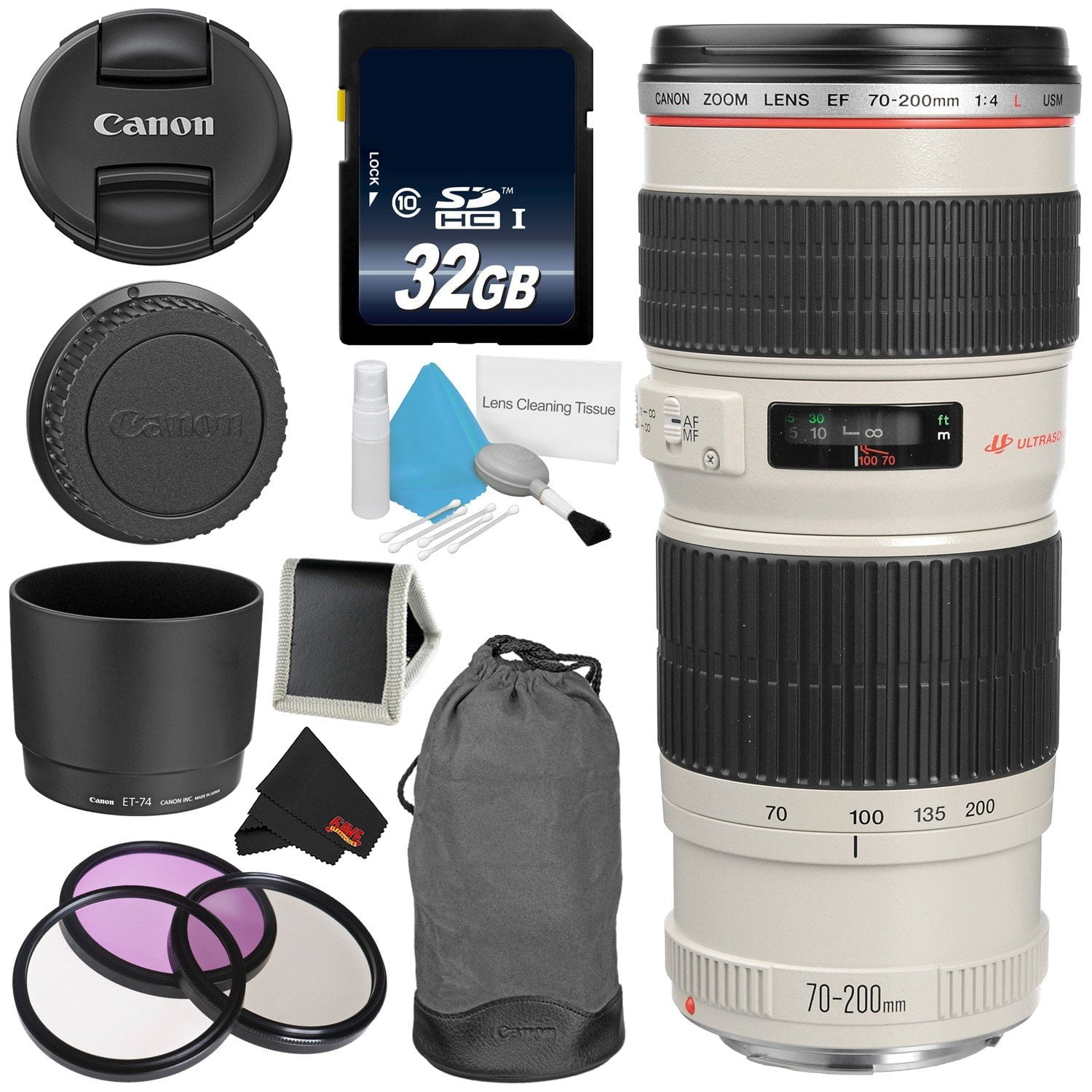 Canon EF 70-200mm f/4L USM Telephoto Zoom Lens Bundle for Canon SLR Digital Cameras Intl Model - Advanced