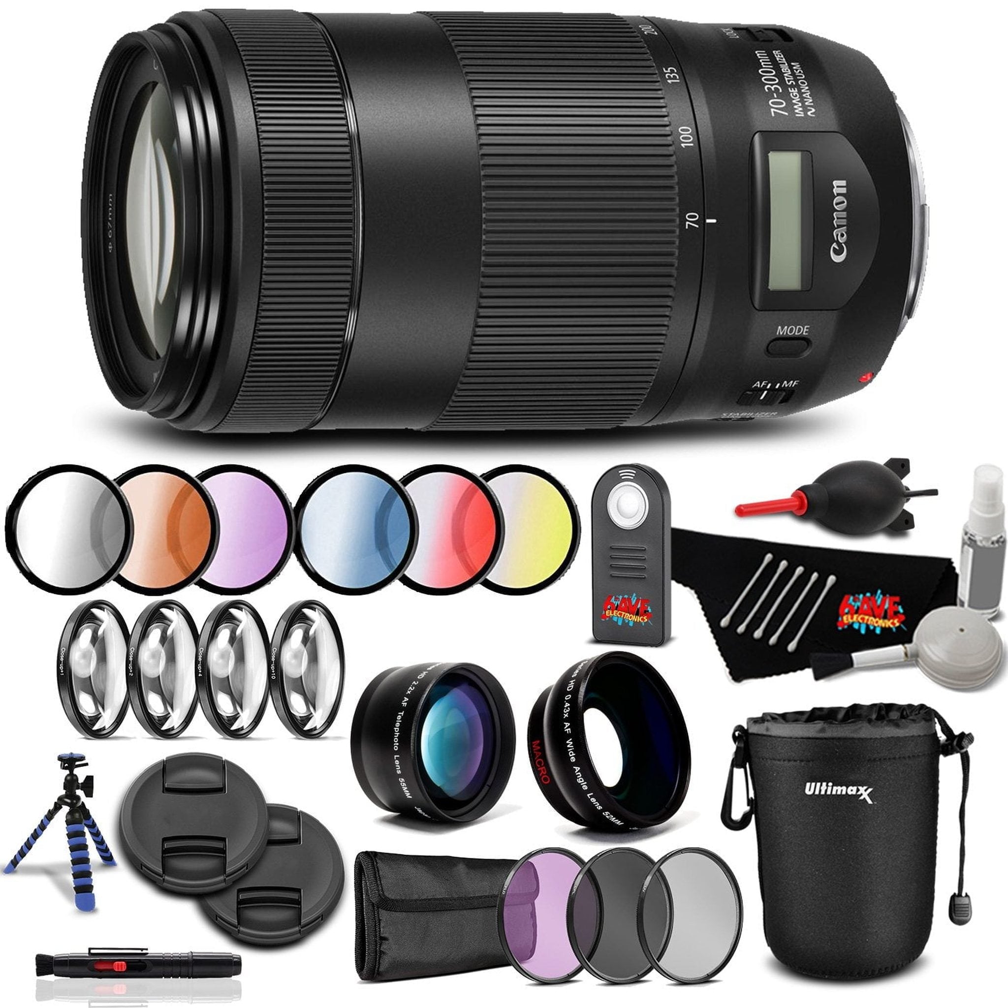 Canon EF 70-300mm f/4-5.6 is II USM Lens Professional Kit International Model Bundle Canon