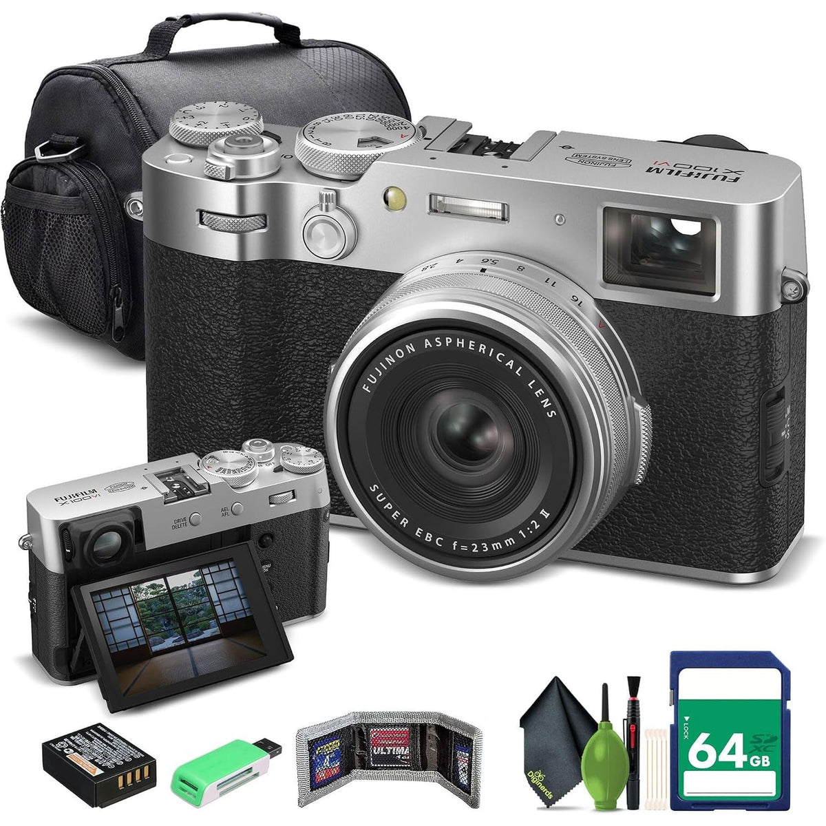 FUJIFILM X100VI Digital Camera Silver 16821822 + 64GB Card + Starter Bundle -