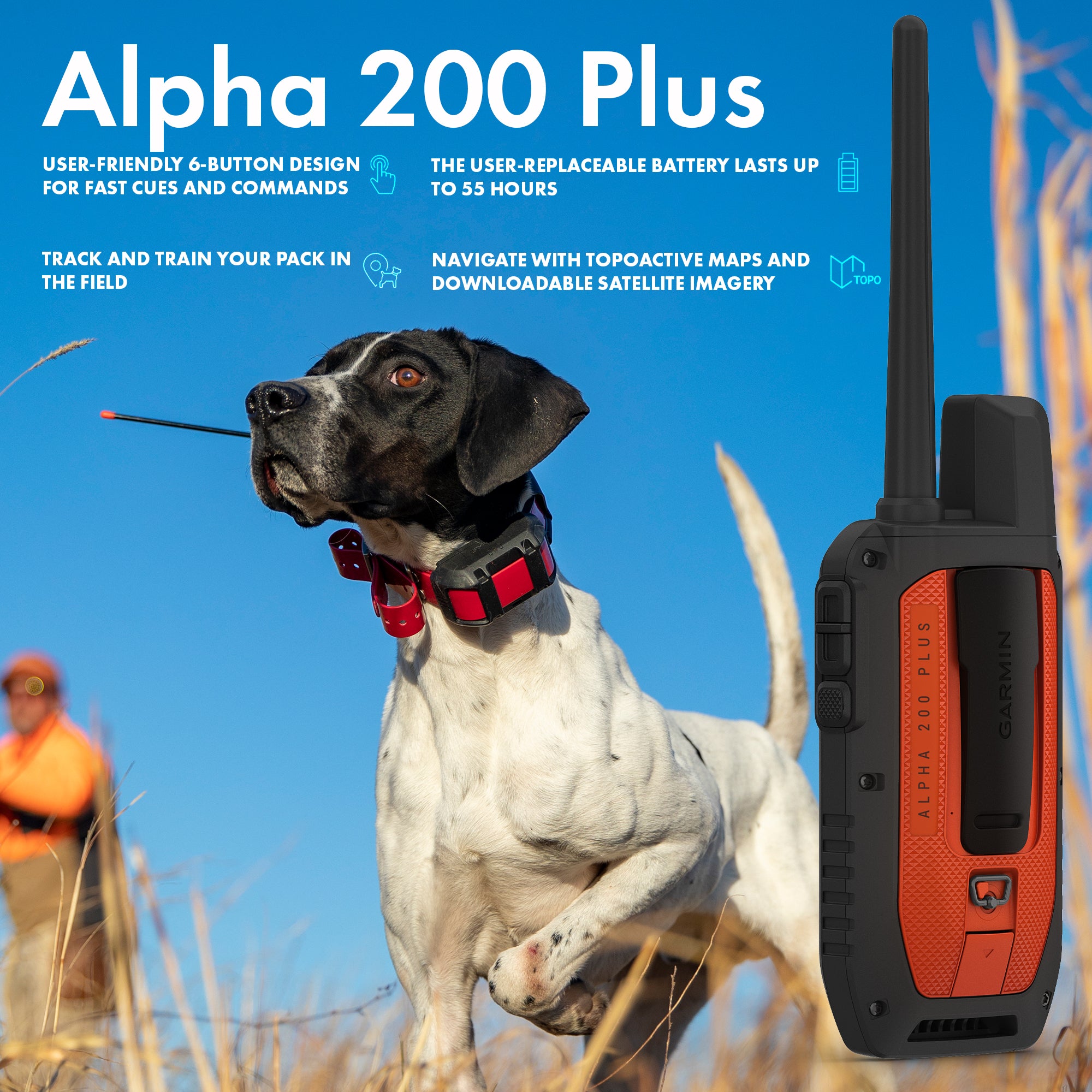 Garmin Alpha® 200 Plus, Rugged GPS Handheld, Track and Train Up to 20 Dogs, Sunlight Readable 3.5-inch Color Touchscreen Display