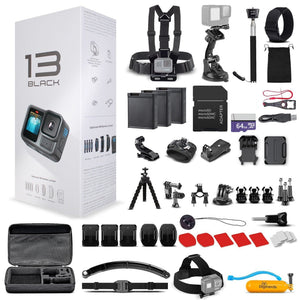 GoPro HERO13 - Action Camera + 64GB Card, 50 Piece Accessory Kit and 2 Batteries