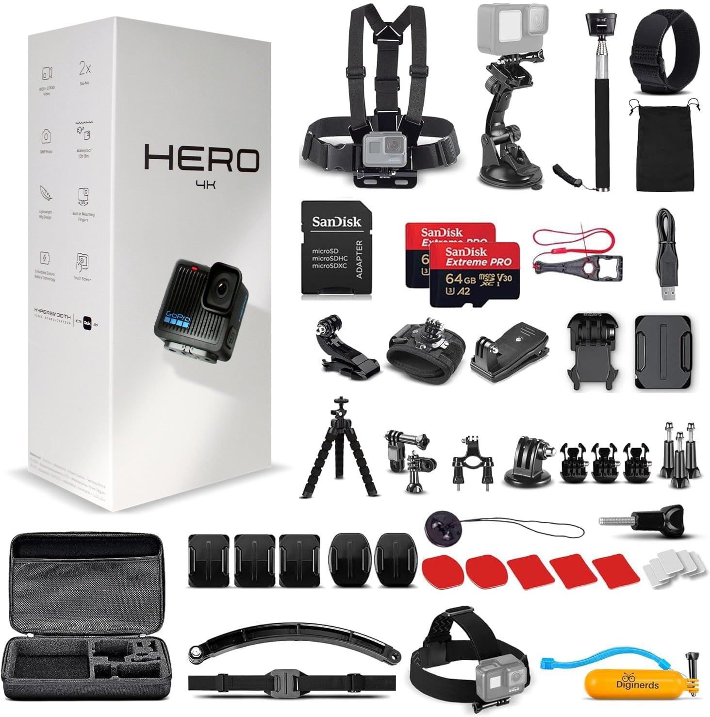 Go Pro HERO Compact - Waterproof Action Camera 50 In 1 Accessory + 2 X 64GB + More
