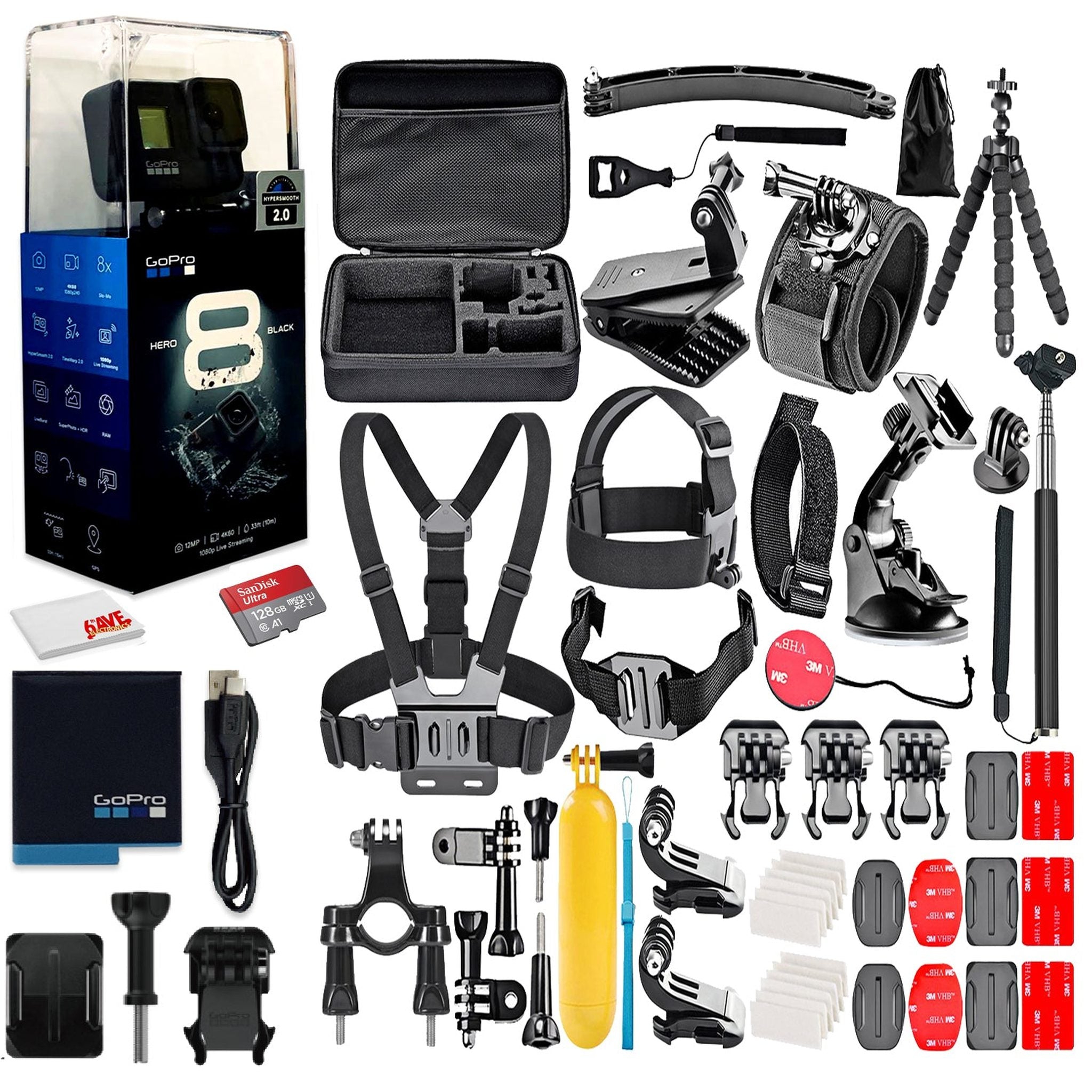 GoPro HERO8 Black Digital Action Camera - With 128GB Card 50 Piece Accessory Kit - All You need Bundle - Used GoPro