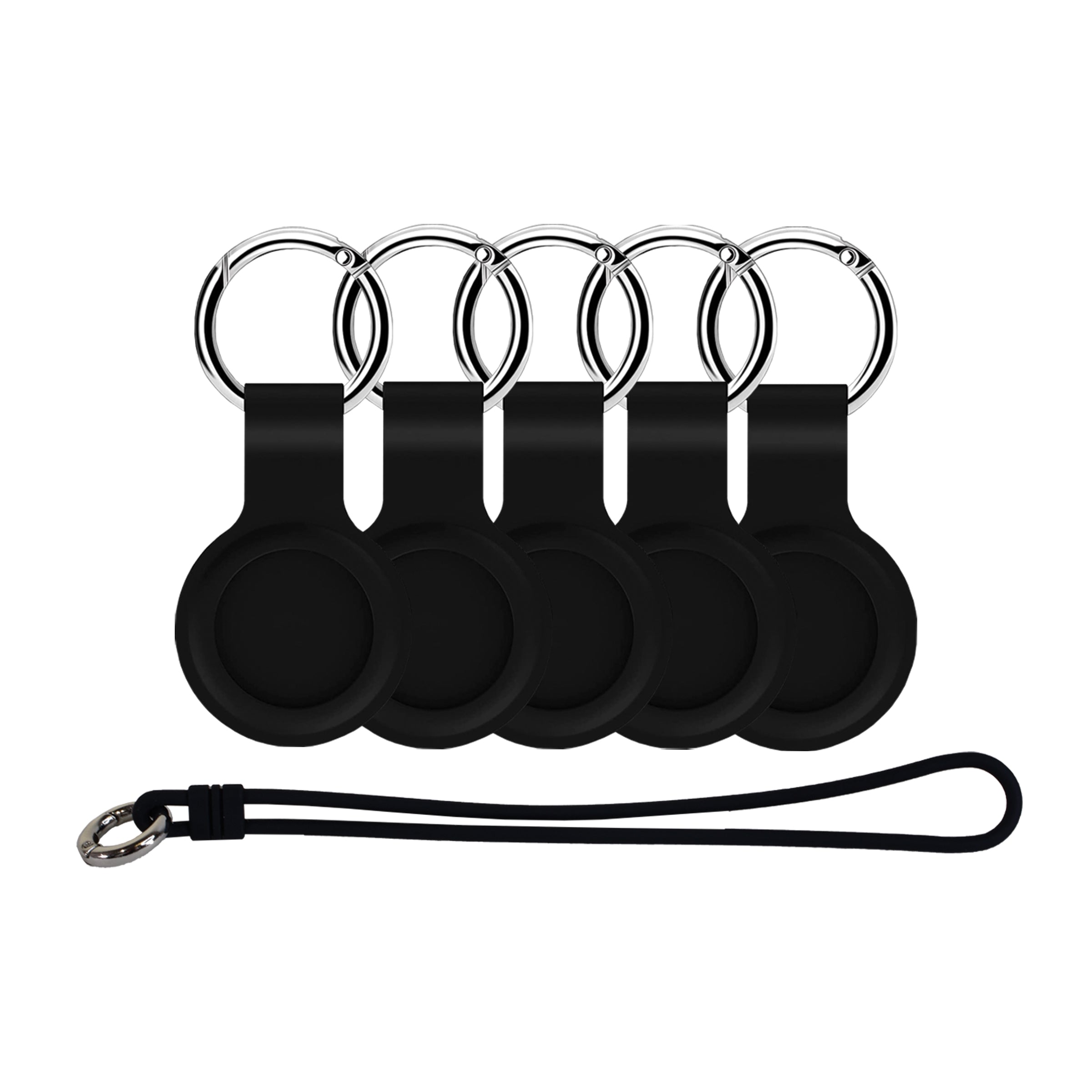 Apple AirTag 5 PC starter kit 4 Silicone Case keychain, 1 Luggage Tag Black