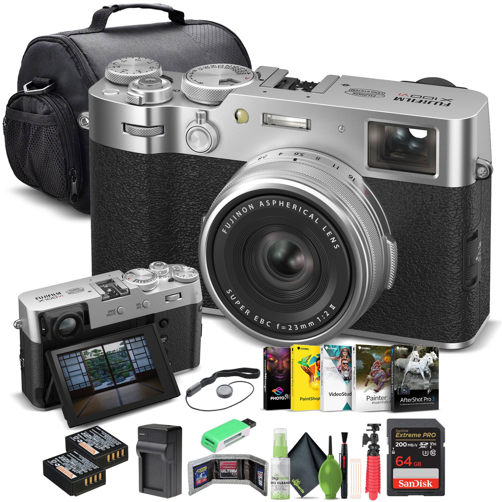 FUJIFILM X100VI Digital Camera Silver 16821822 + 64GB Card + Advanced Bundle -