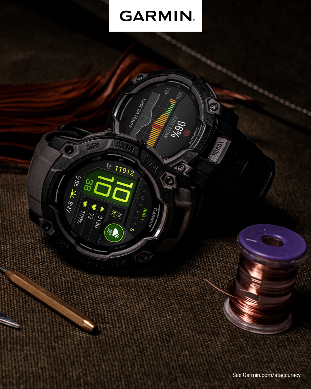 Garmin Instinct 3 50mm Outdoor GPS Smartwatch, 24 Days Battery Life Charcoal Bundle