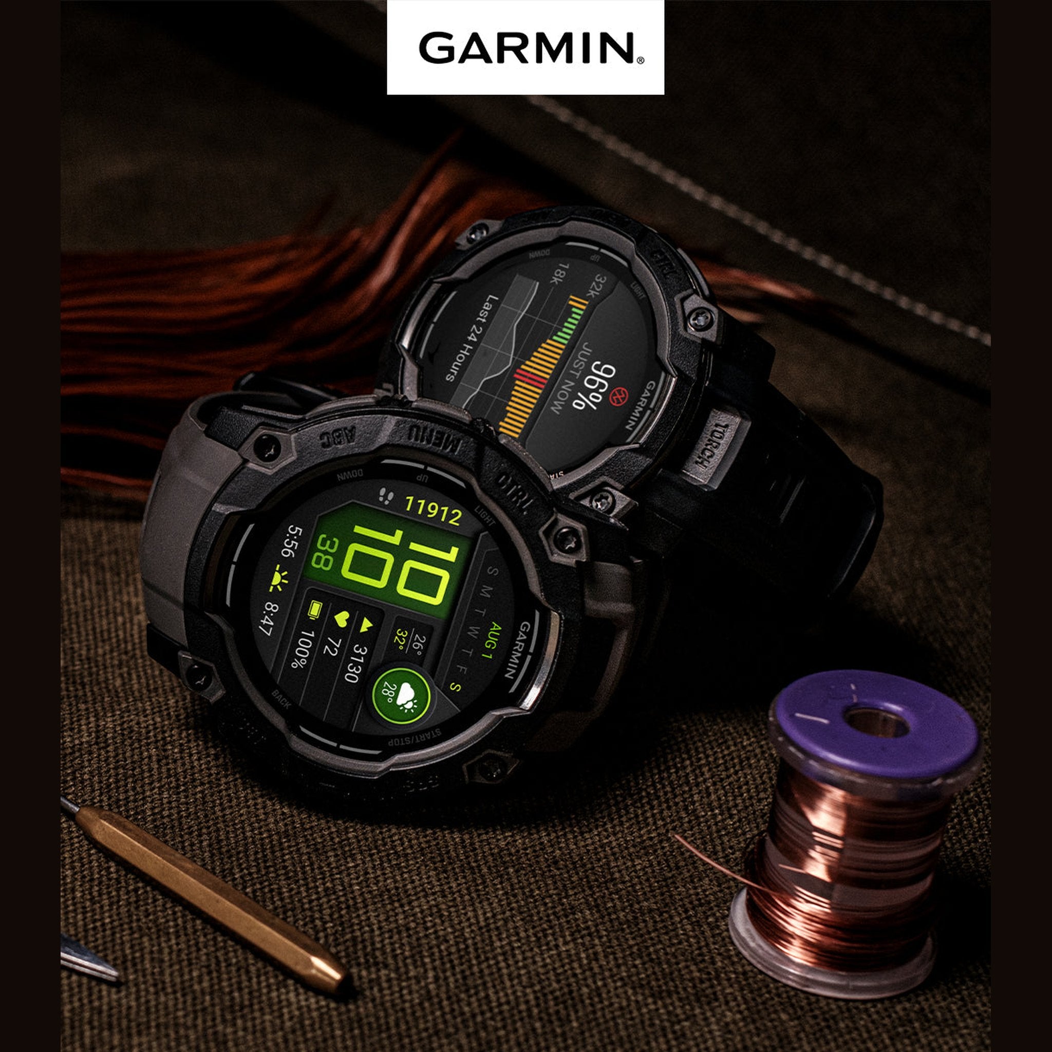 Garmin Instinct 3 50mm Outdoor GPS Smartwatch, 24 Days Battery Life Charcoal Bundle