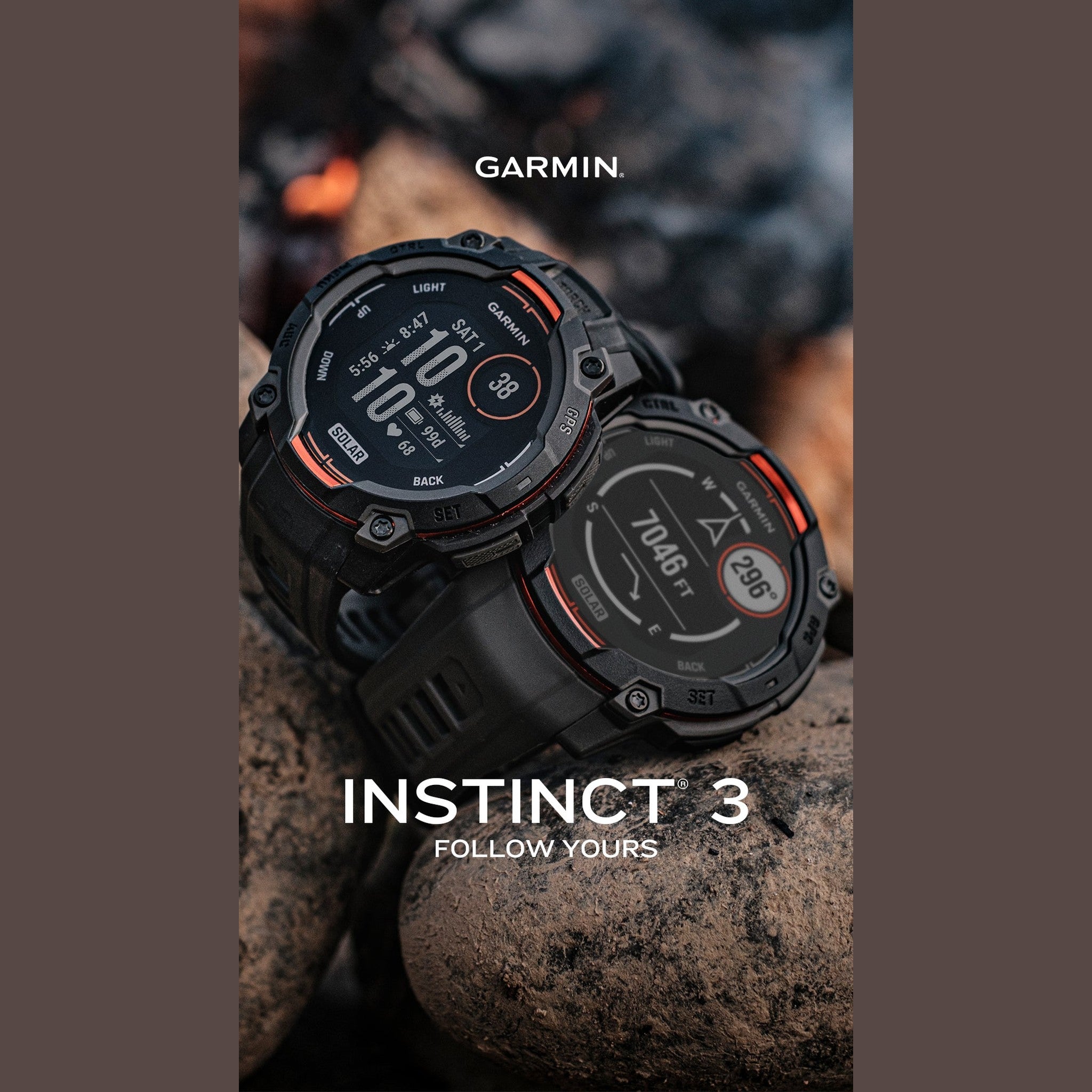 Garmin Instinct 3 45mm, Solar Charged Smartwatch Unlimited Battery Life Black