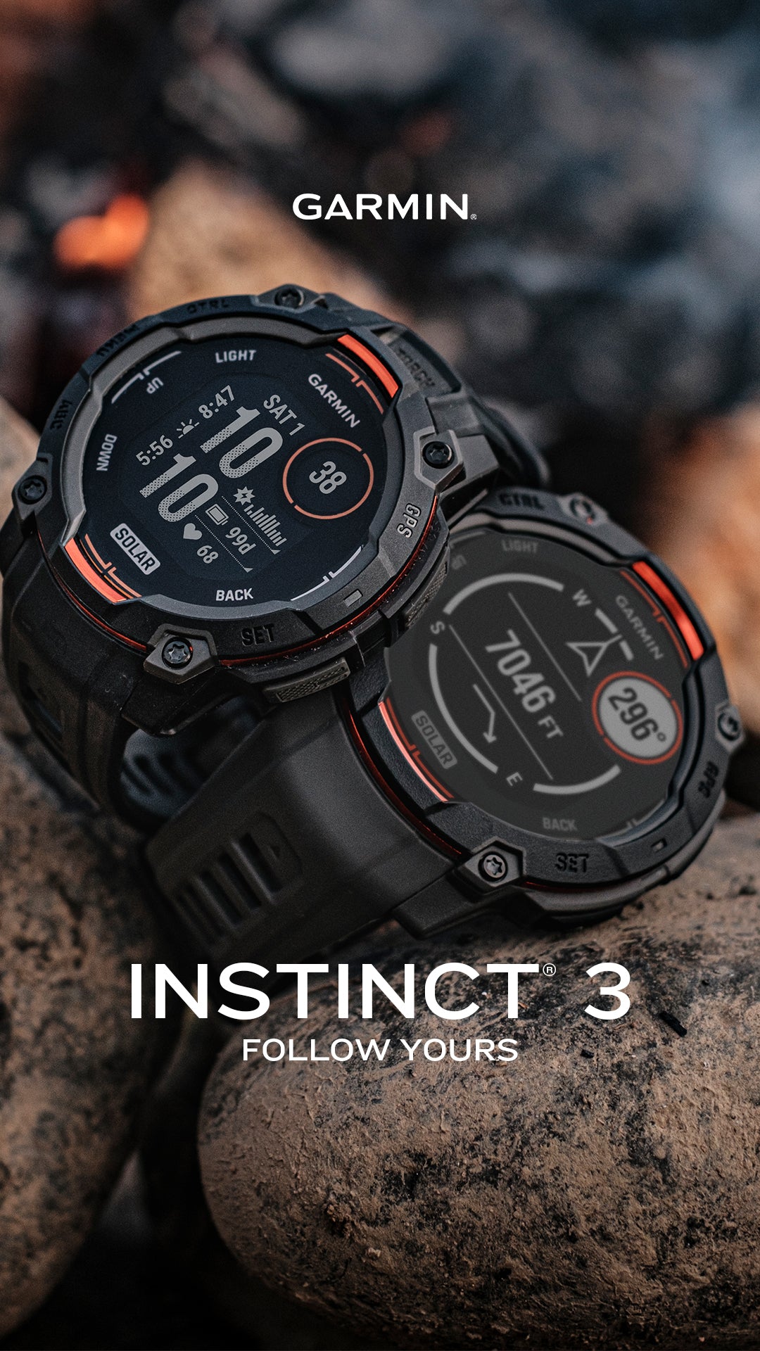 Garmin Instinct 3 45mm AMOLED Outdoor GPS Smartwatch Built-in Flashlight Black