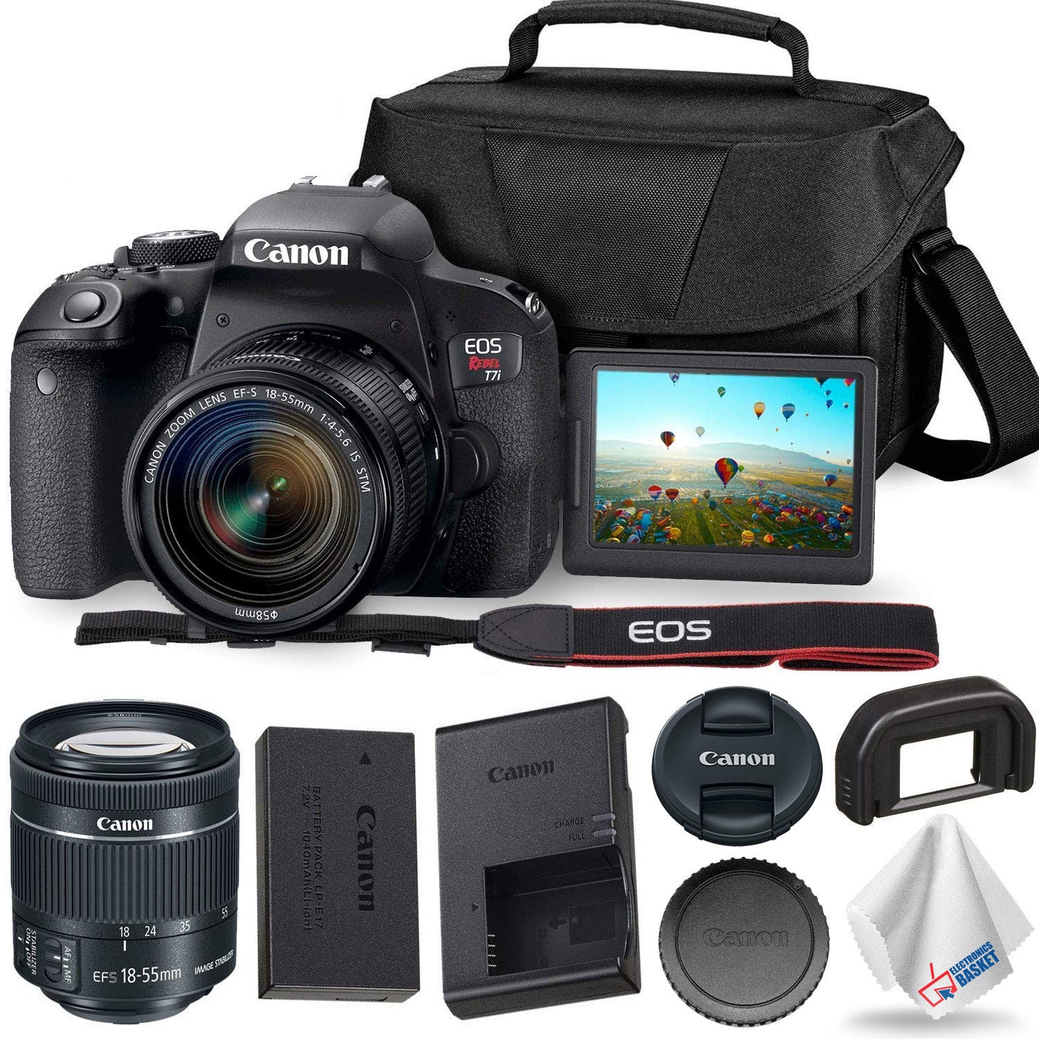 Canon EOS Rebel T7i DSLR Camera 18-55mm Lens + Carrying Case