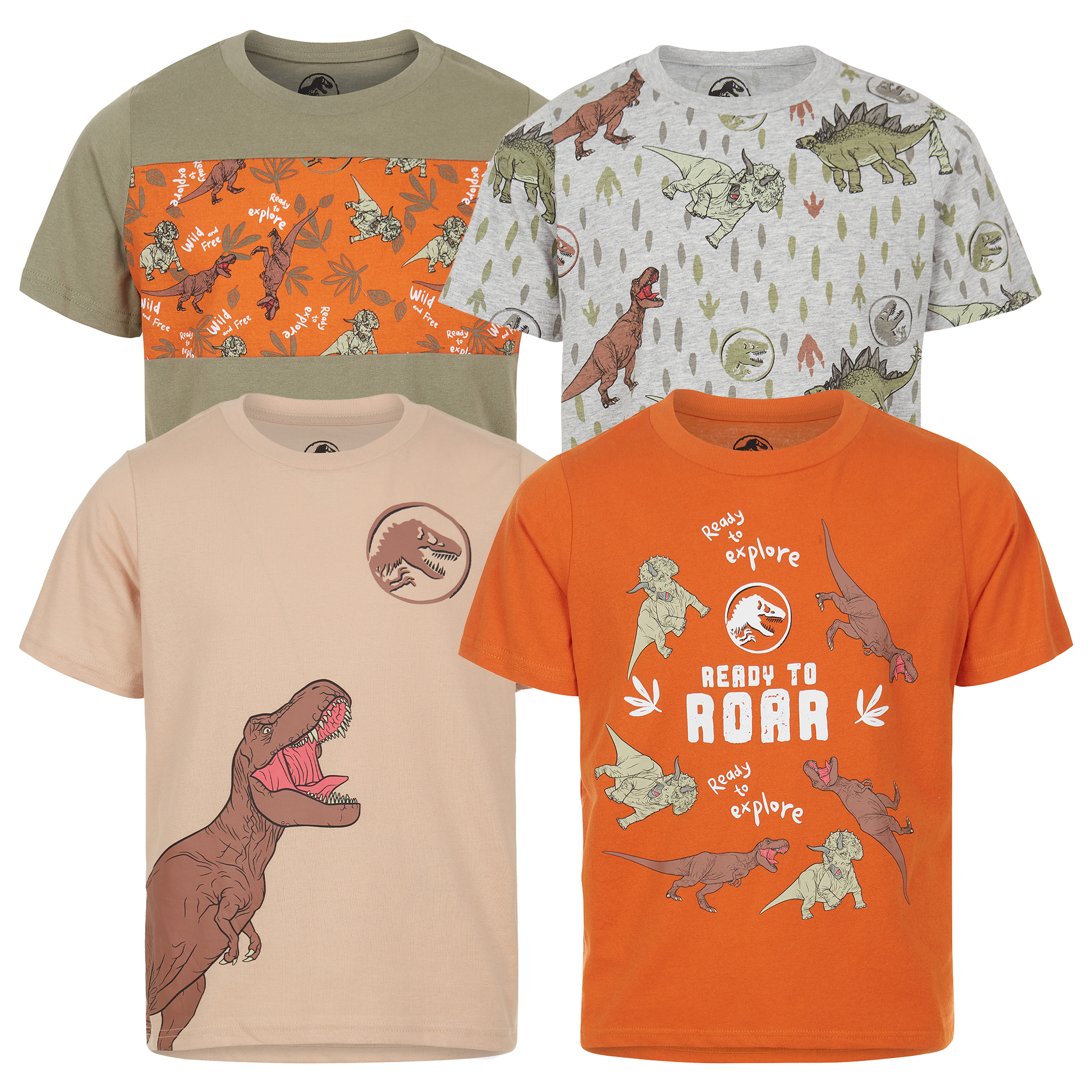 Jurassic World Park -Boys 4 Pack T-Shirt Graphic Short Sleeve Tee Size 5 UNIVERSAL