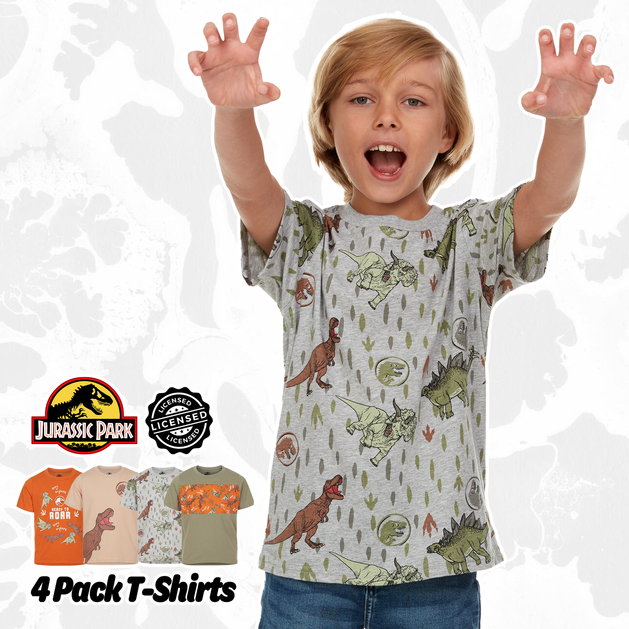 Jurassic World Park -Boys 4 Pack T-Shirt Graphic Short Sleeve Tee Size 7
