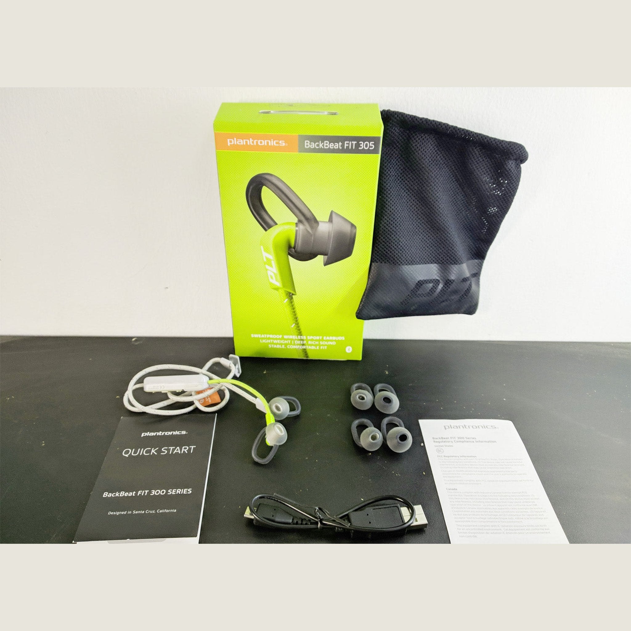 Plantronics Backbeat Fit 305 Wireless Earbuds in Lime Green Premium Charging Bundle