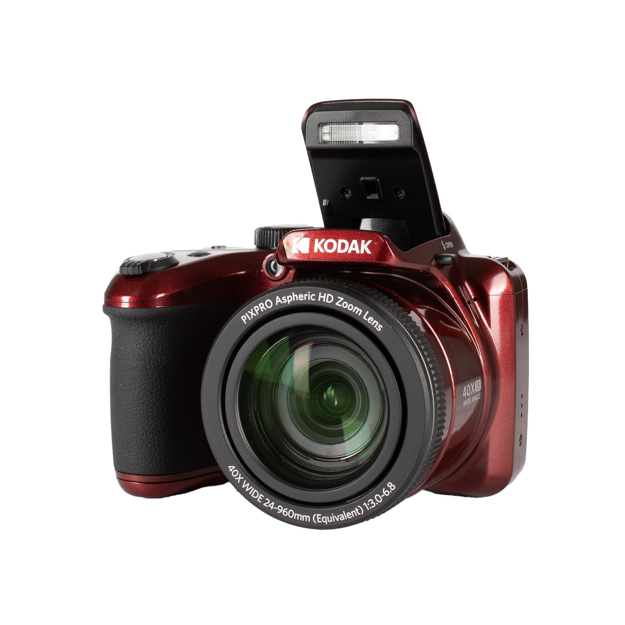 KODAK Pixpro Astro Zoom AZ405 Digital Camera Bridge, X40 Zoom, 24 mm Wide Angle, 20 Megapixels, LCD 3, Full HD 1080p Video, OIS, AA Battery - Red