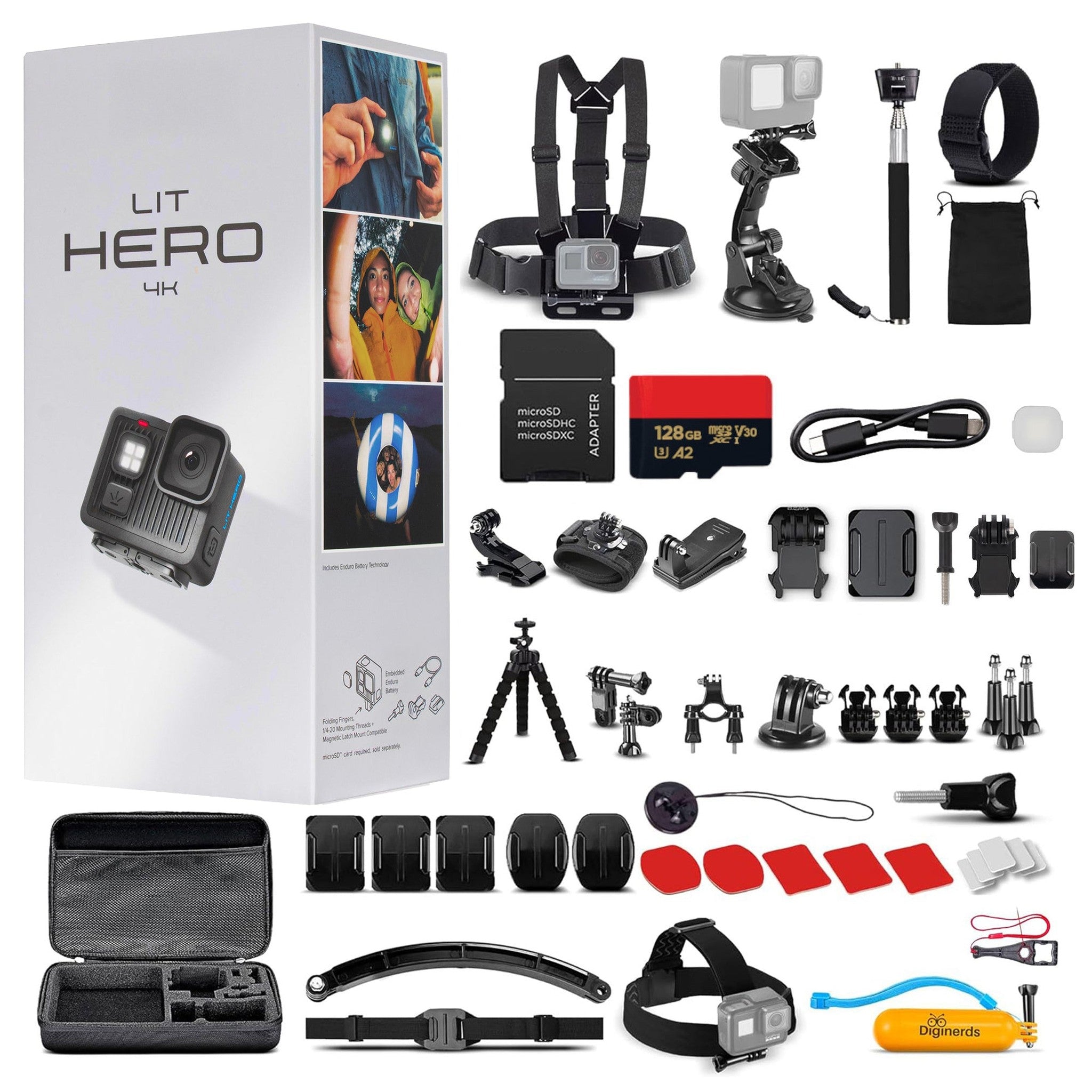GoPro LIT HERO Compact - Waterproof Action Camera 50 In 1 Accessory + 128GB + More