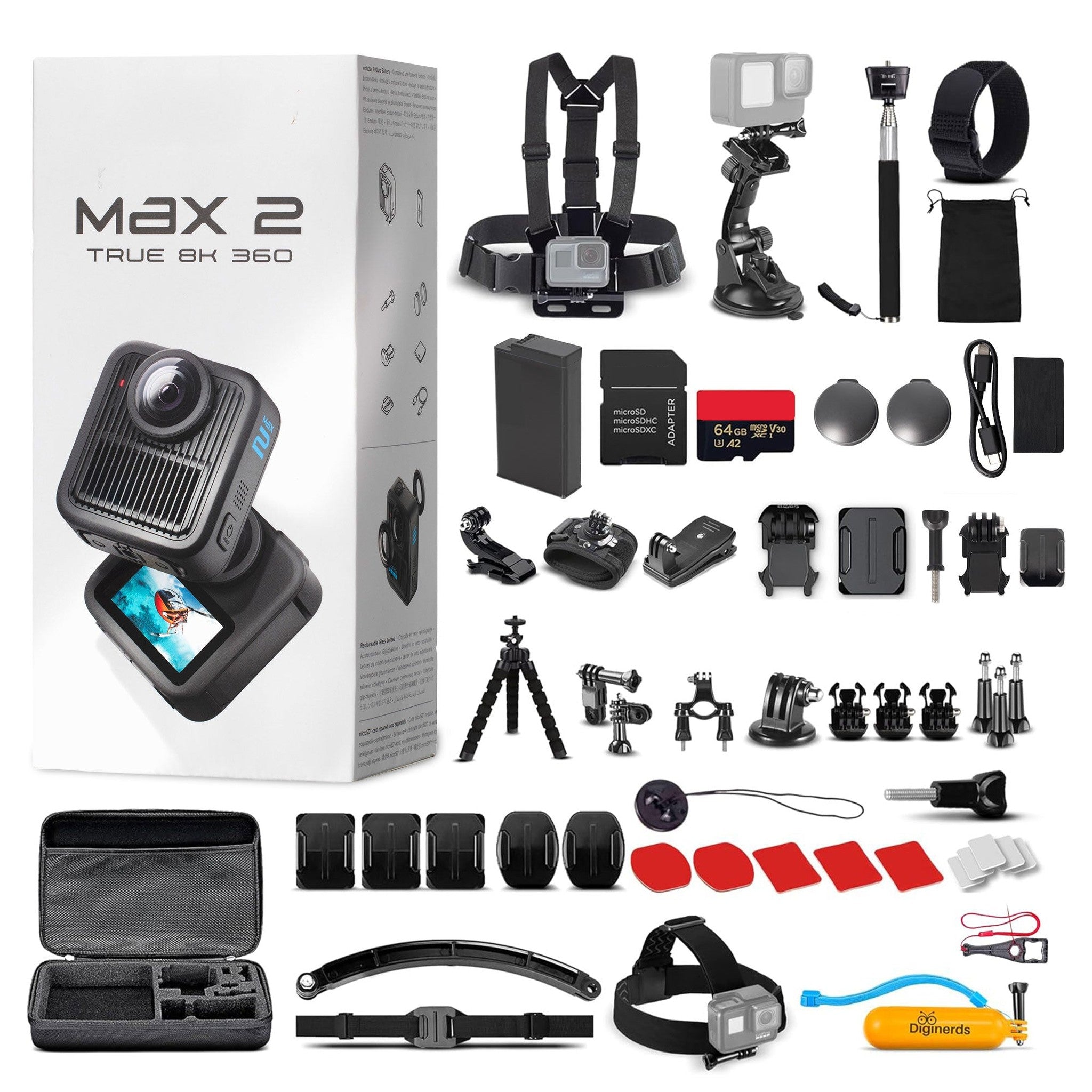 GoPro MAX2 360 Waterproof Action Camera + Accessory Kit + 64GB Memory Card