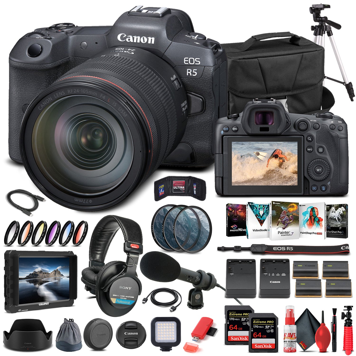 Canon EOS R5 Mirrorless Camera W/ 24-105mm f/4L Lens 4147C013 - Pro Bundle