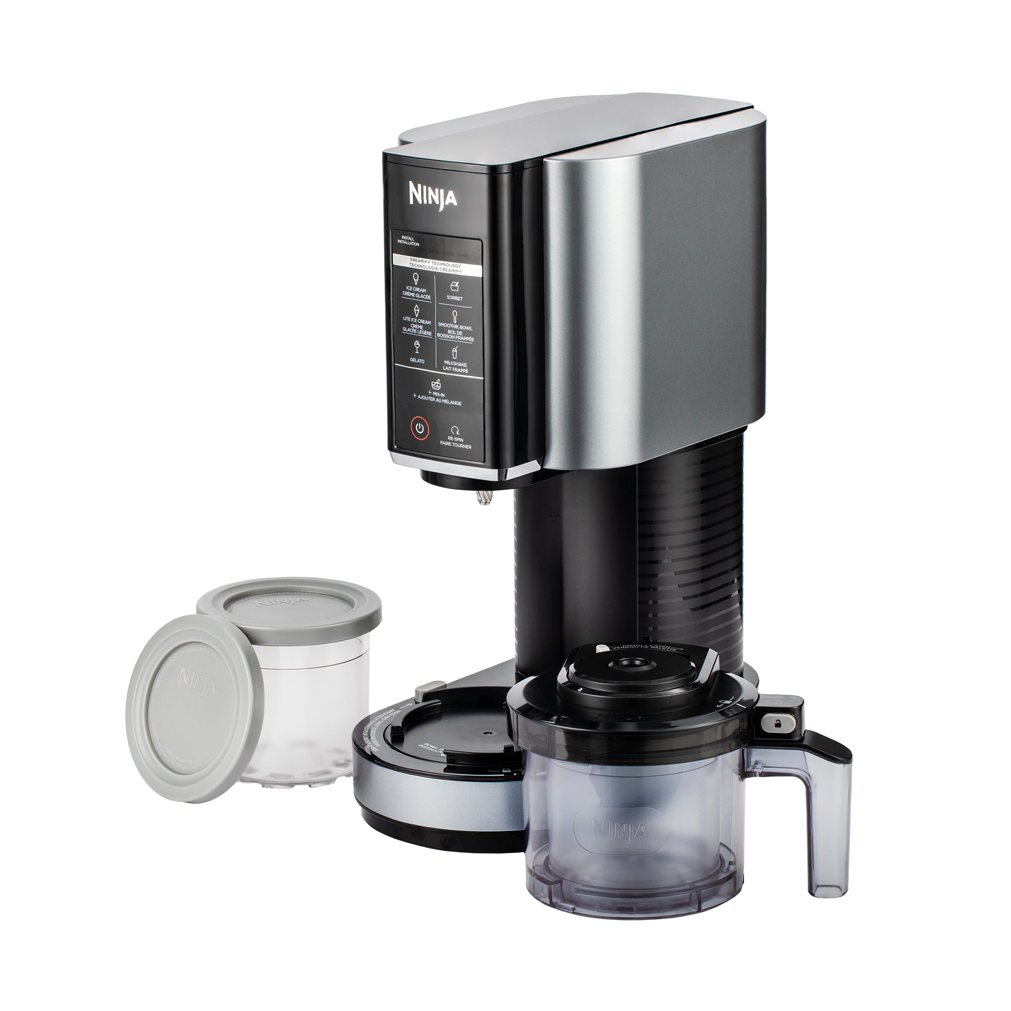 Ninja NC301 CREAMi Ice Cream Maker, for Gelato, Mix-ins, Milkshakes, Sorbet, Smoothie Bowls & More, 7 One-Touch Programs, with 2 Pint Containers & Lids, Compact Size, Perfect for Kids, Silver