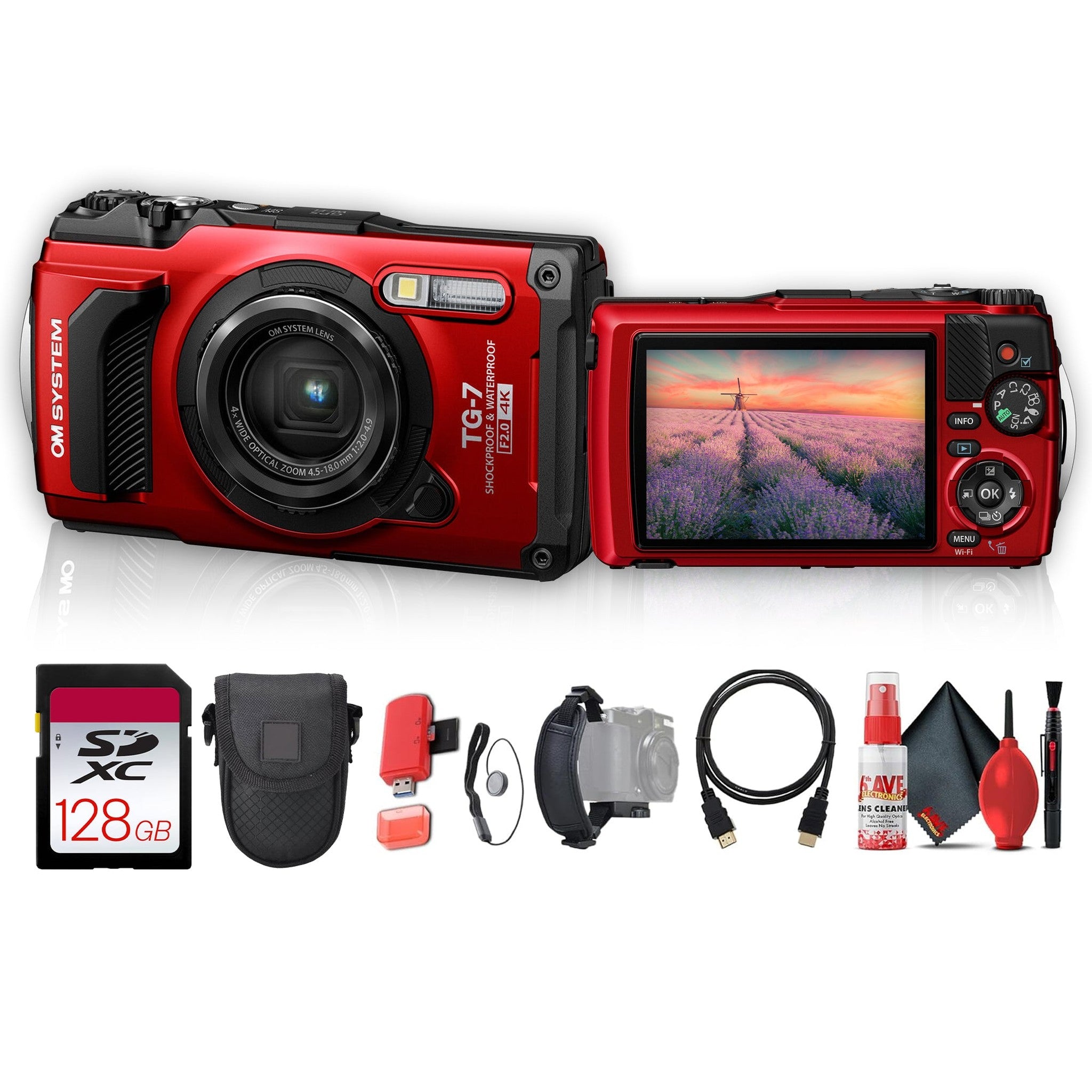 OM System Tough TG-7 Digital Camera Red Bundle