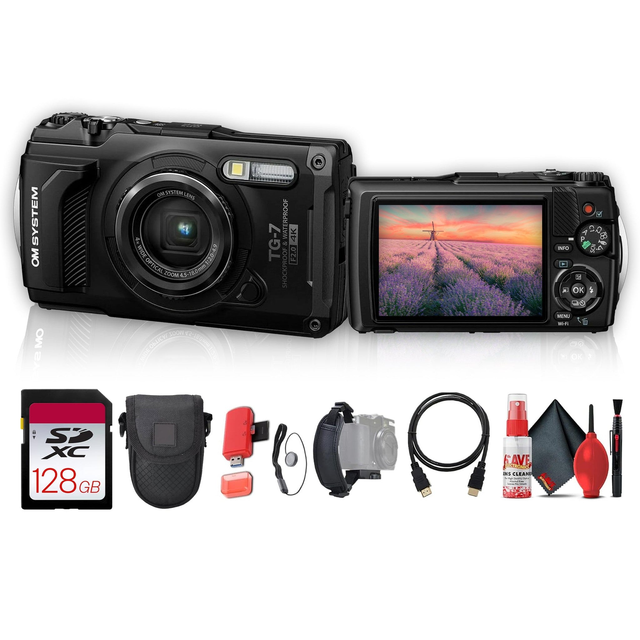 OM SYSTEM Tough TG-7 Digital Camera Black Bundle
