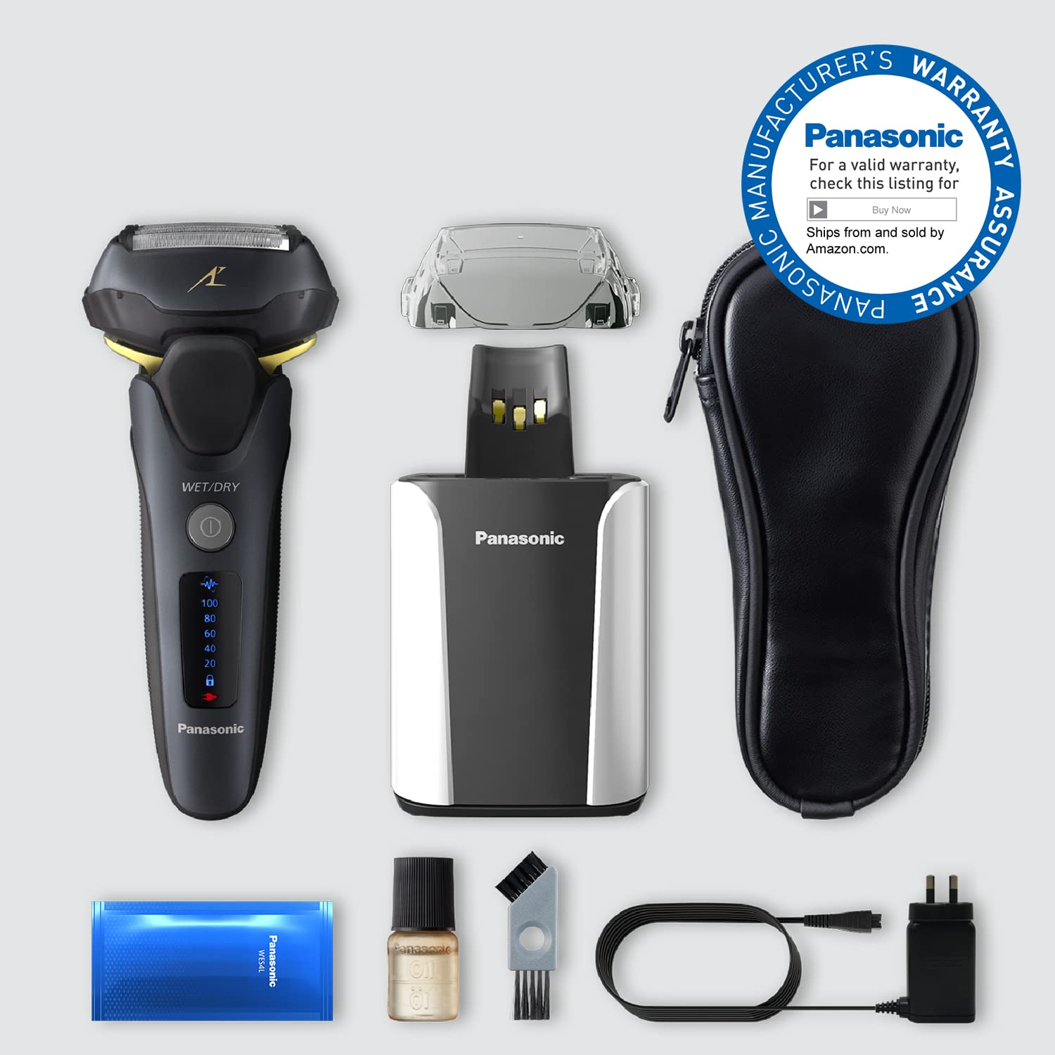 Panasonic ESLV97K Arc5 Wet/Dry 5 blade Electric Shaver Matte Black Bundle with Cleaning Cloth
