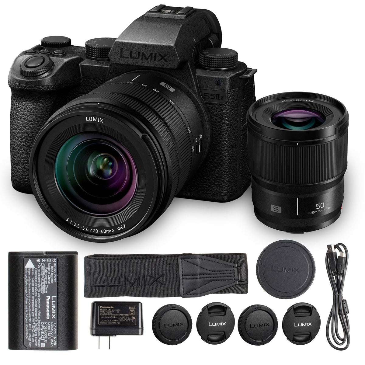 Panasonic LUMIX S5IIX Mirrorless Camera, with 20-60mm & 50 1.8 Lens Bundle DCS5M2XW/W