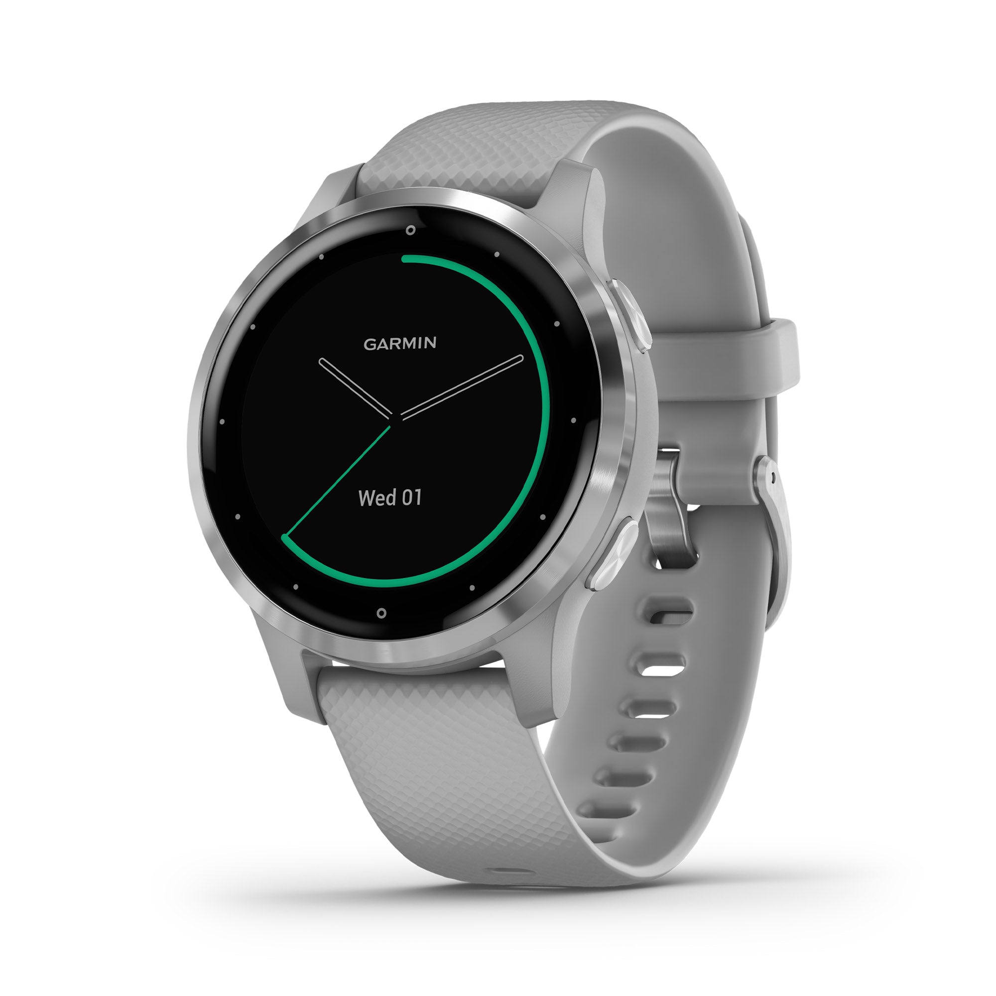 Garmin vivoactive 4S, Smaller-Sized GPS Smartwatch, Features Music, Body Energy Monitoring, Animated Workouts, Pulse Ox Sensors and More, Silver with Gray Band