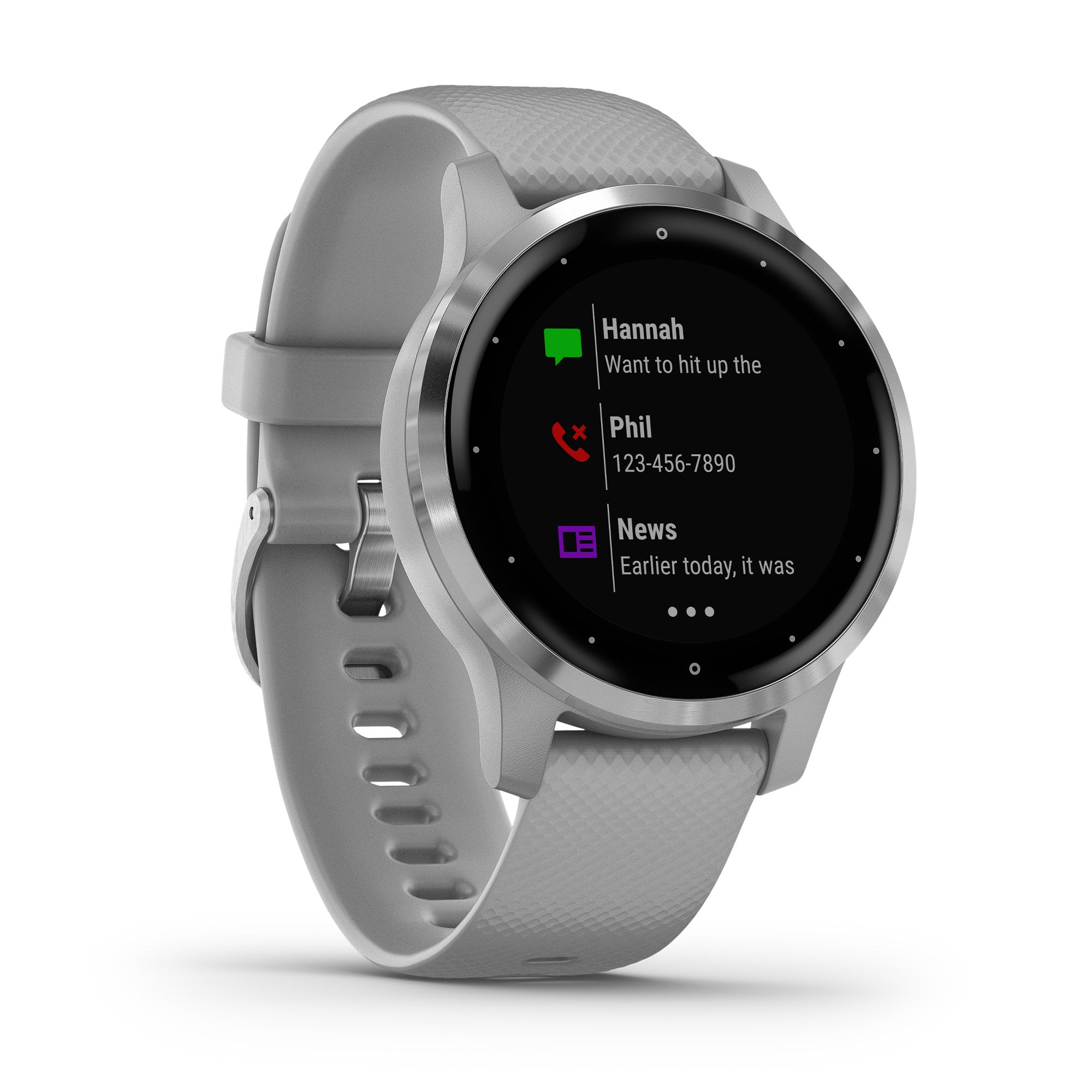 Garmin vivoactive 4S, Smaller-Sized GPS Smartwatch, Features Music, Body Energy Monitoring, Animated Workouts, Pulse Ox Sensors and More, Silver with Gray Band