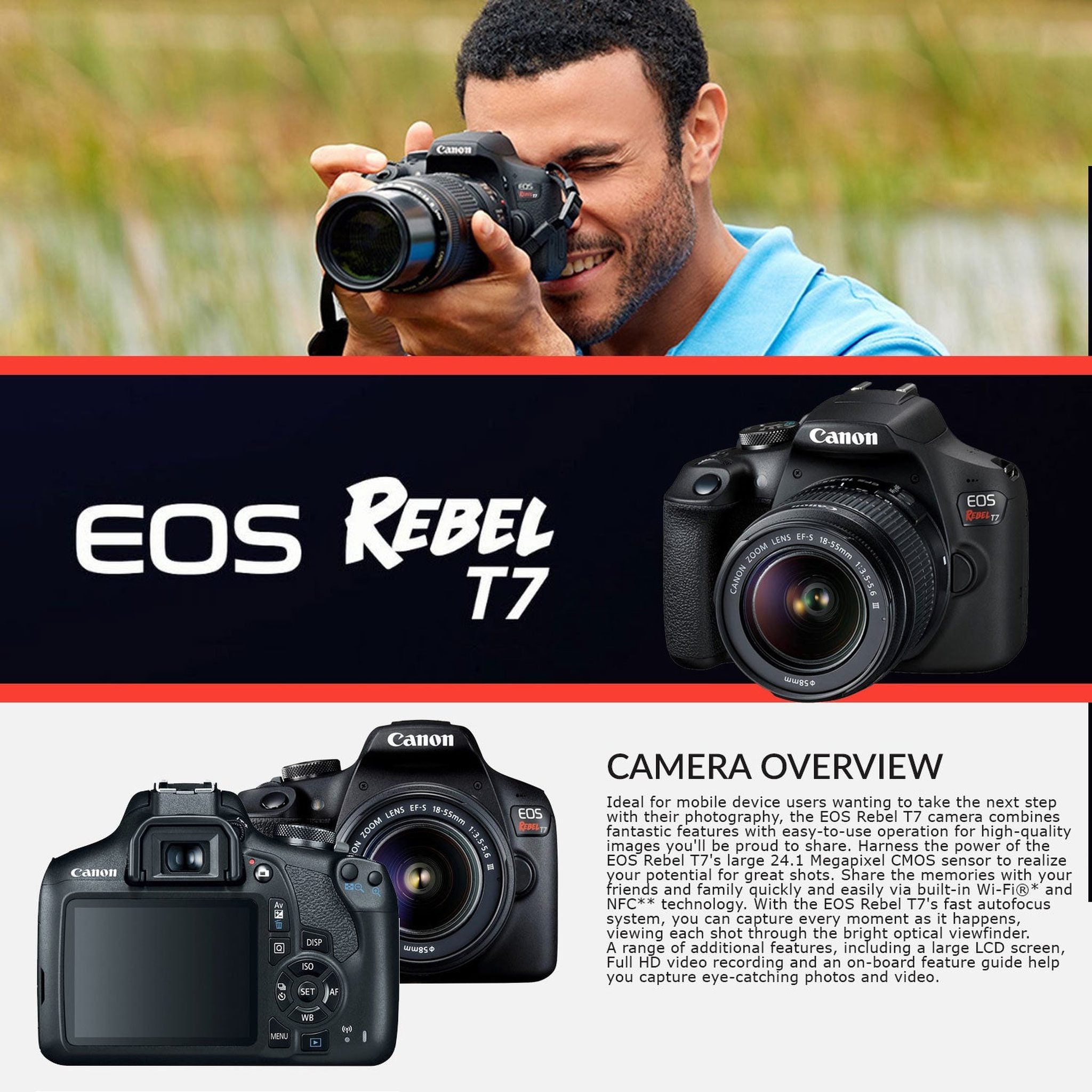 Canon Rebel T7 DSLR Camera with 18-55mm DC III Lens Kit and Carrying Case, Creative Filters, Cleaning Kit, and More - Used Canon