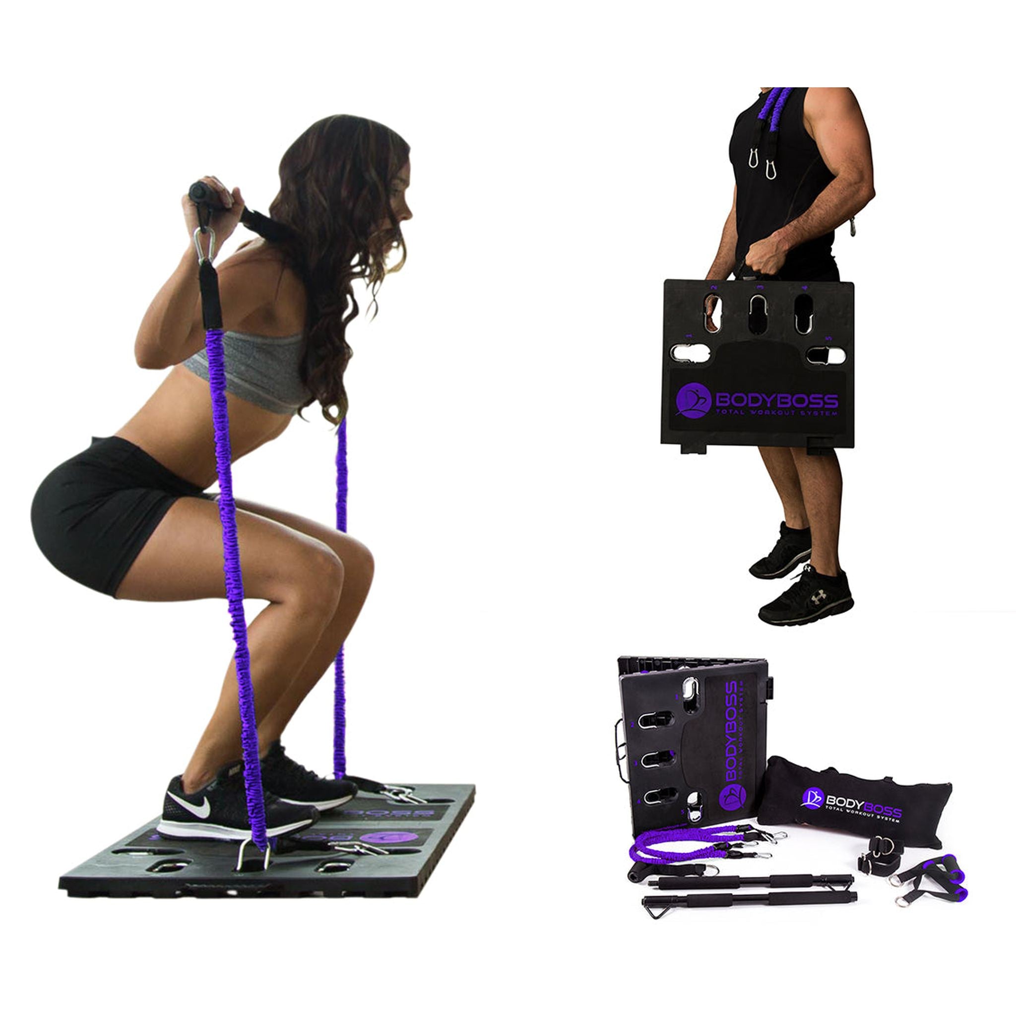 BodyBoss Home Gym 2.0 - Full Portable Gym Home Workout Package, Purple