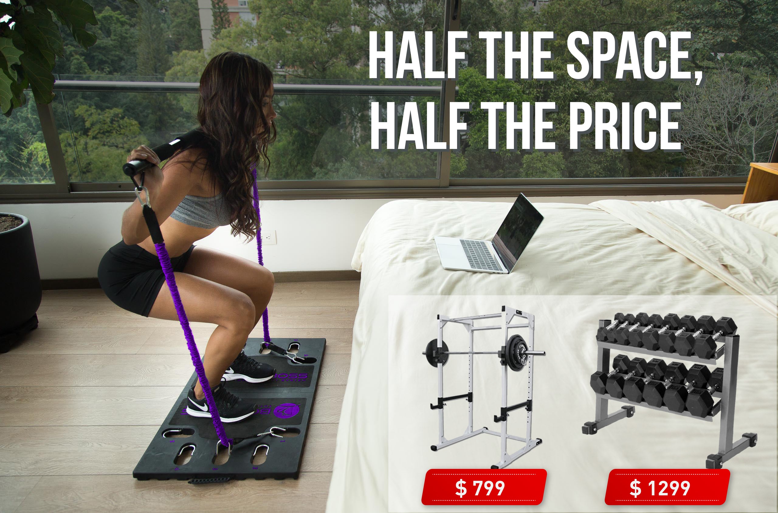 BodyBoss Home Gym 2.0 - Full Portable Gym Home Workout Package, Purple