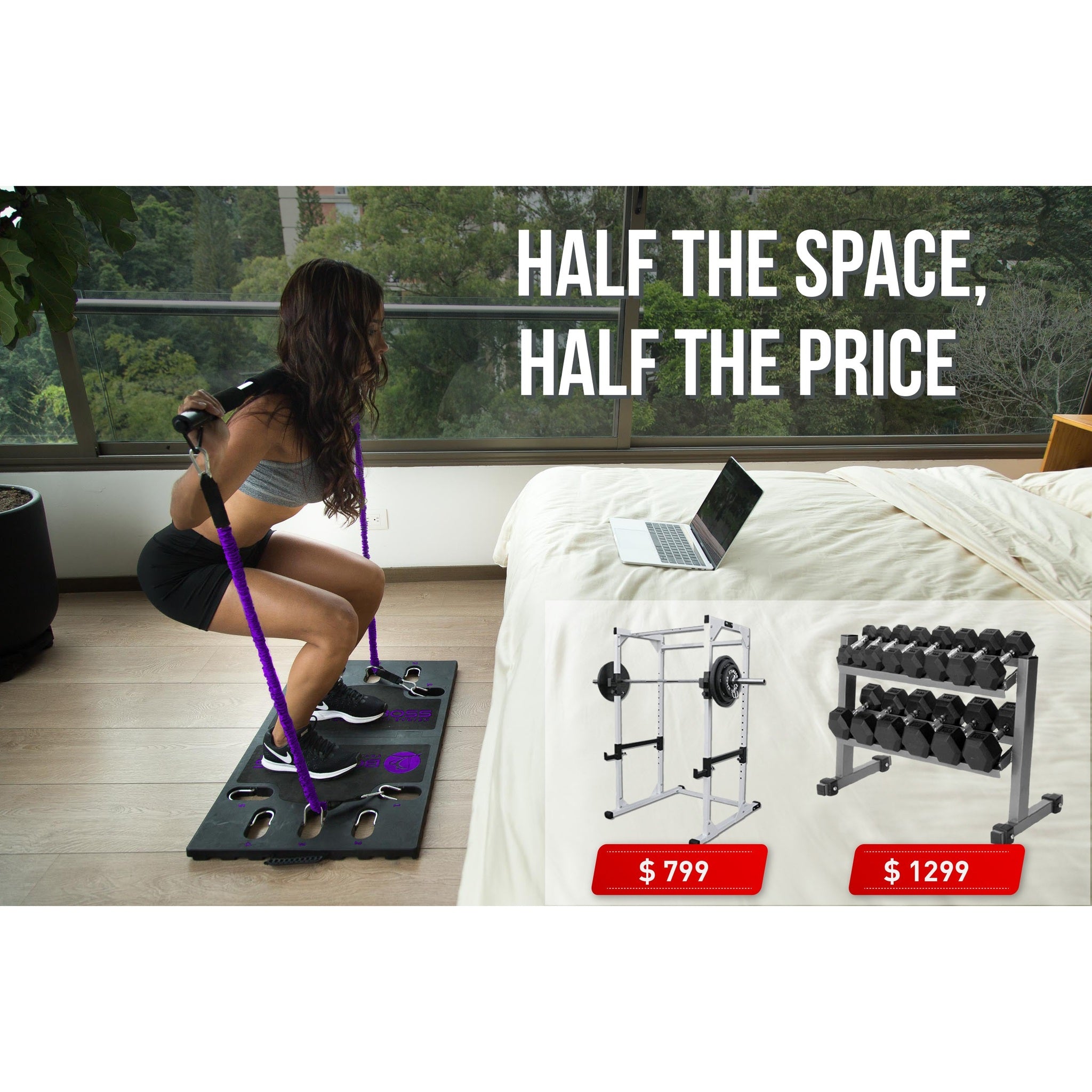 BodyBoss Home Gym 2.0 - Full Portable Gym Home Workout Package - PKG4-Purple