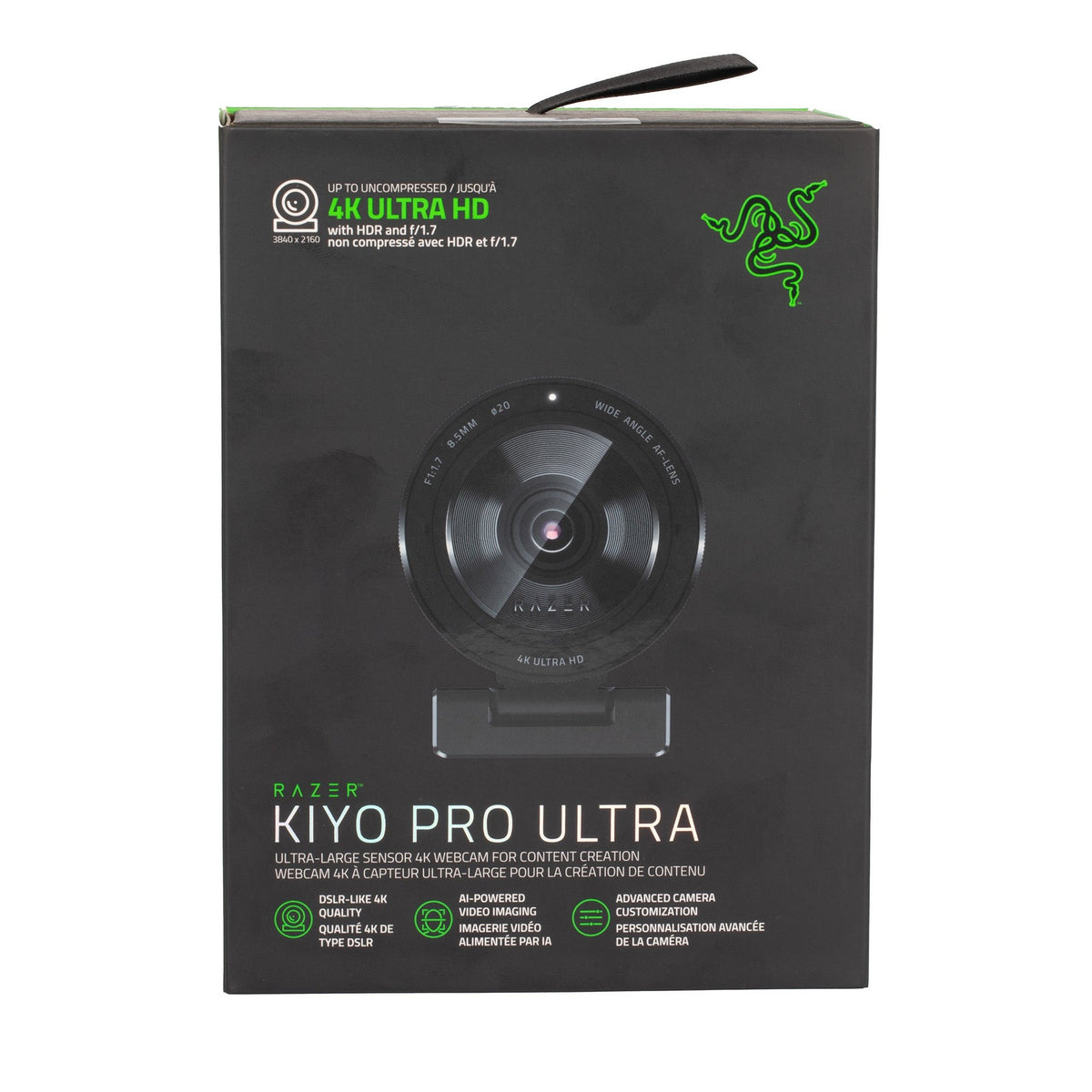Razer Kiyo Pro Ultra 4K Webcam: Large Sensor - Auto Light Correction - Built-in Mic and Shutter - Pro Grade Content Creation, Streaming, Gaming, Video Calls - Works with OBS, Xsplit, PC, Zoom, Teams - Reconditioned